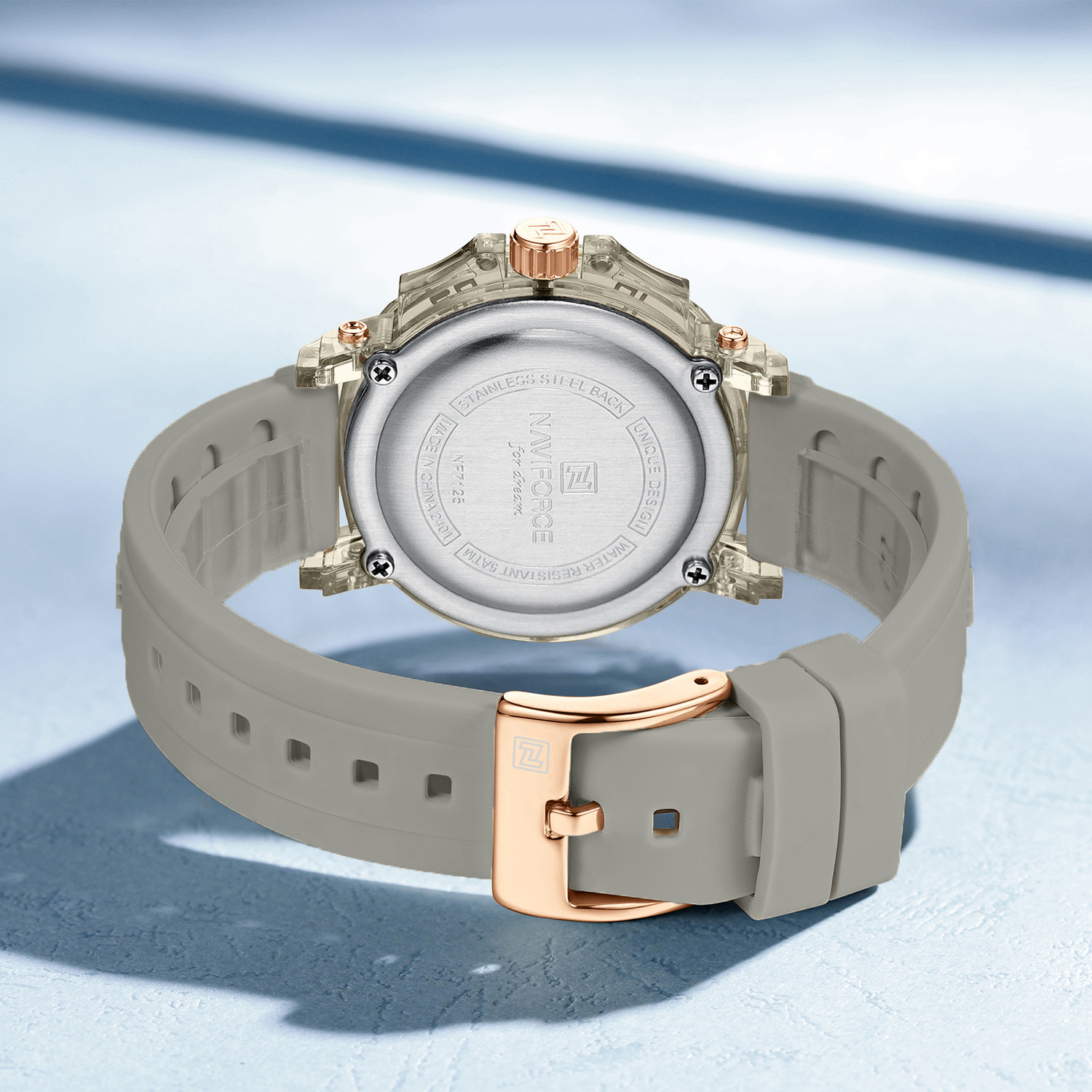 Image of NAVIFORCE Grey Dial with Rosegold Accents and Grey Silicone Strap Analog Watch - For Women NF7125 Perfect fusion of Fashion styling