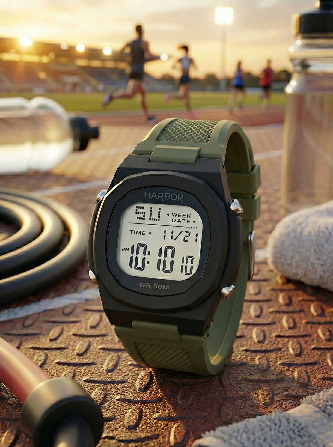 Image of Harbor Grey Strap Modern Best Sport Use Digital Sports Watch For Men Digital Watch - For Men bold black case paired with a stylish grey textured strap modern Digital Watch