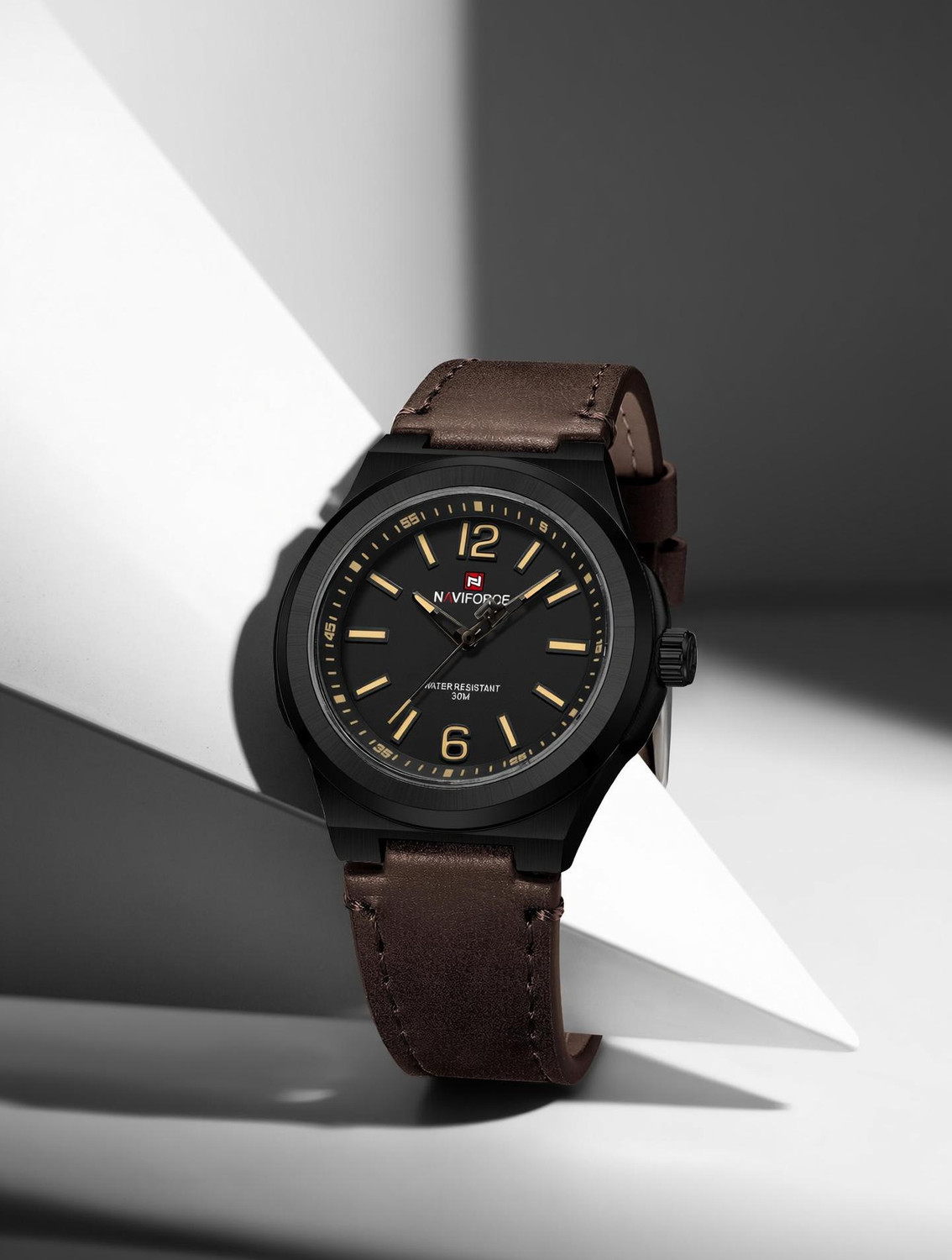 Image of NAVIFORCE Brown Men's Trendy Leather Strap Sports Waterproof Luminous Analog Watch - For Men NF9248L Simple and stylish