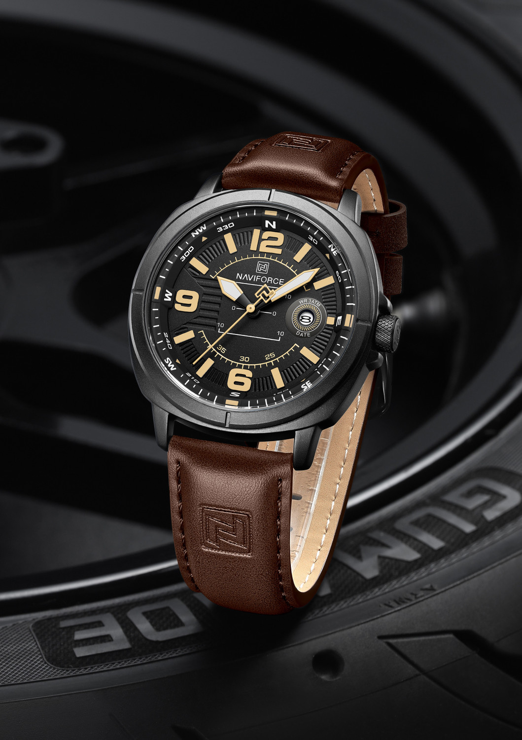 Image of NAVIFORCE Brown Men's Trendy Leather Strap Sports Waterproof Luminous Analog Watch - For Men NF9248L Simple and stylish