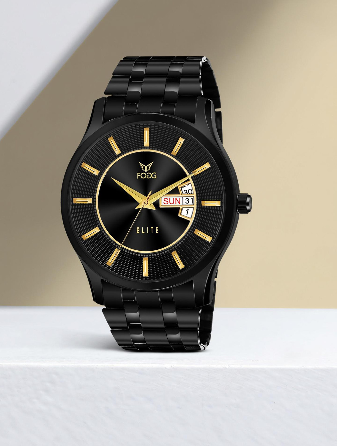 2503-BLACK Fogg Elite Series Gold Platted Premium Analog Watch - For M