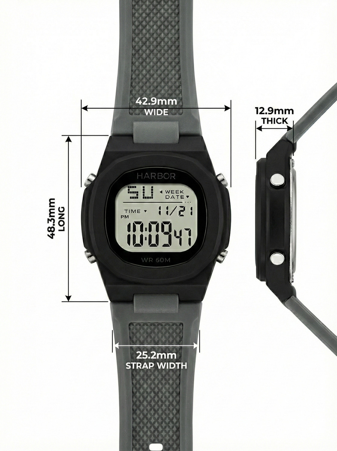 Image of Harbor Grey Strap Modern Best Sport Use Digital Sports Watch For Men Digital Watch - For Men bold black case paired with a stylish grey textured strap modern Digital Watch