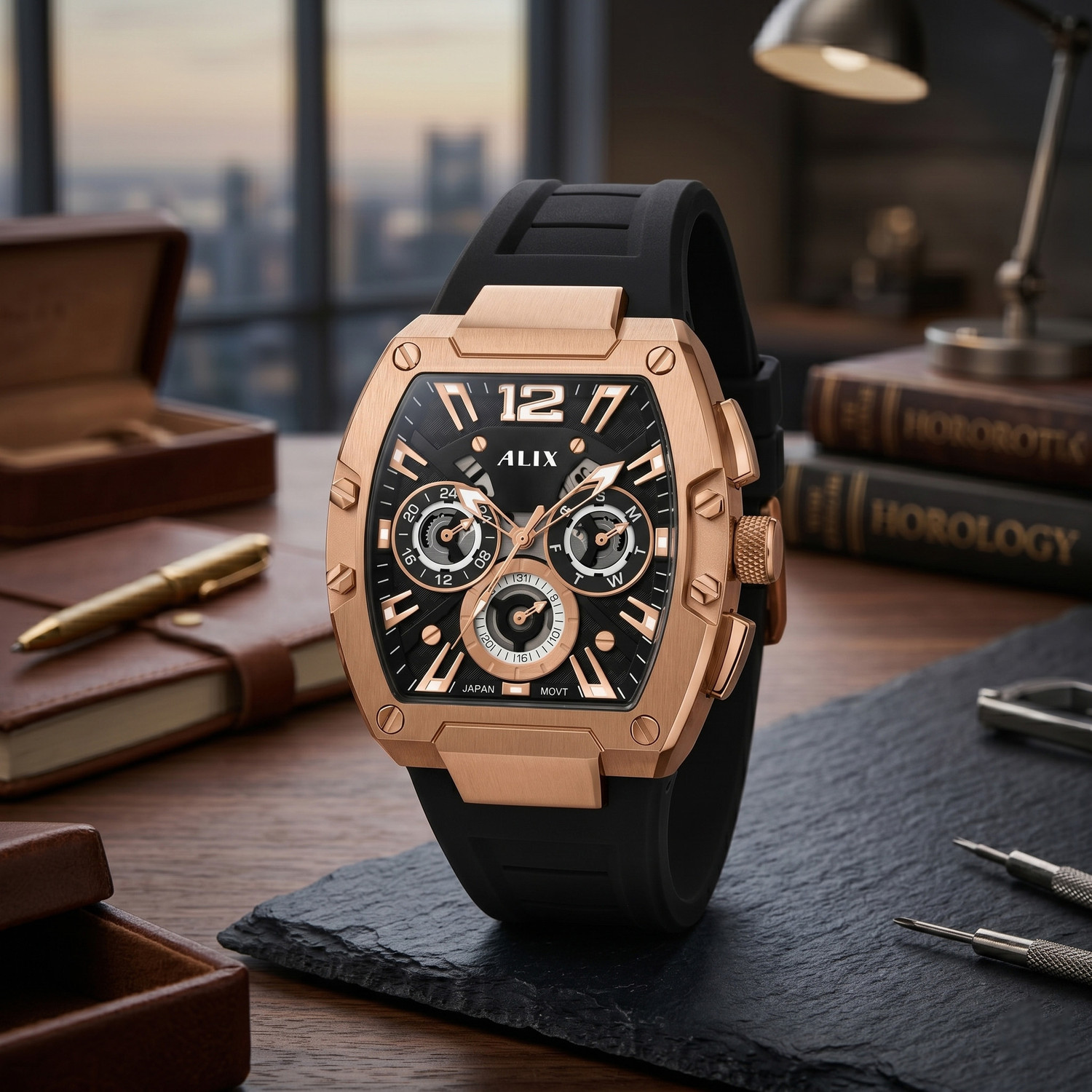 Image of Alix automatic flying wheel tourbillon with date day working silver gold professional Analog Watch - For Men AL2907 Tourbillion