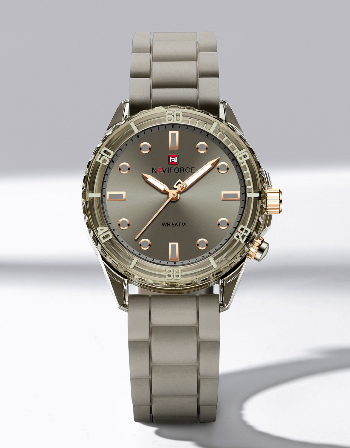 Image of NAVIFORCE Grey Dial with Rosegold Accents and Grey Silicone Strap Analog Watch - For Women NF7125 Perfect fusion of Fashion styling