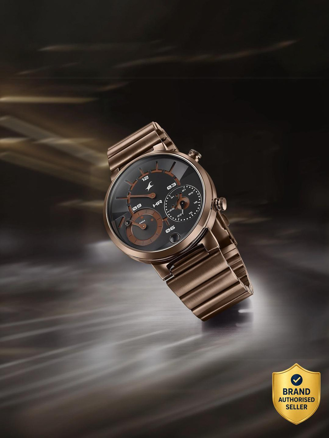 Fastrack Fastrack Gambit Micromotor Black Dial Brown Metal Strap Analog Watch - For Boys