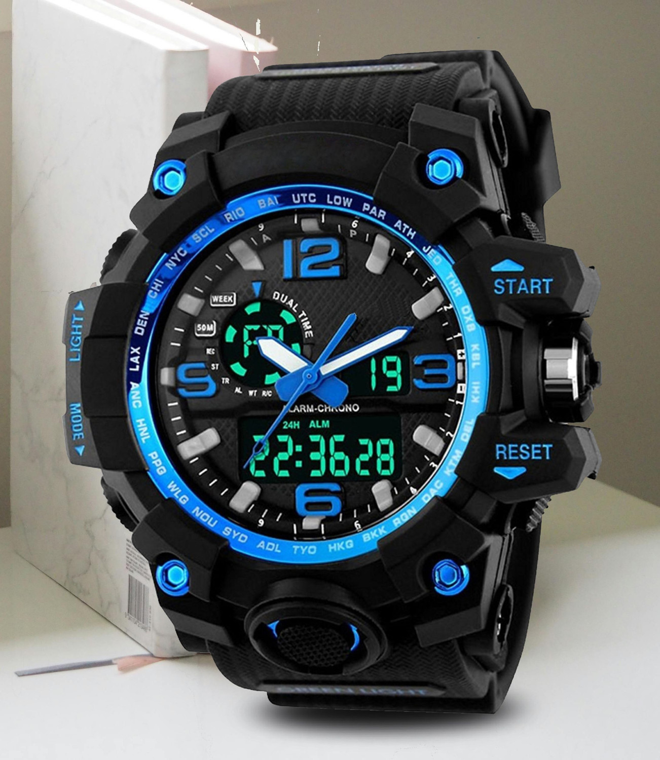 Image of Harbor Grey Strap Modern Best Sport Use Digital Sports Watch For Men Digital Watch - For Men bold black case paired with a stylish grey textured strap modern Digital Watch