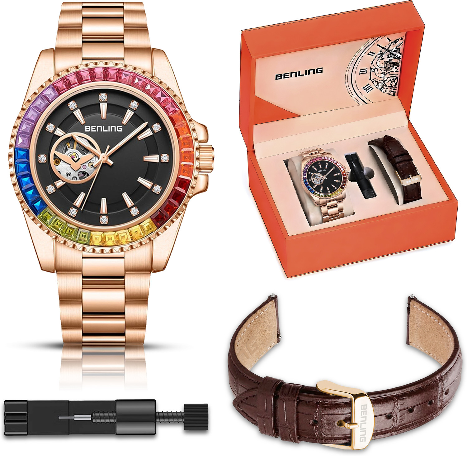 Image of Alix Stainless Steel Silver and Black Two Tone Strap with square skeleton dial Analog Watch - For Men AL2914 Automatic Square Dial