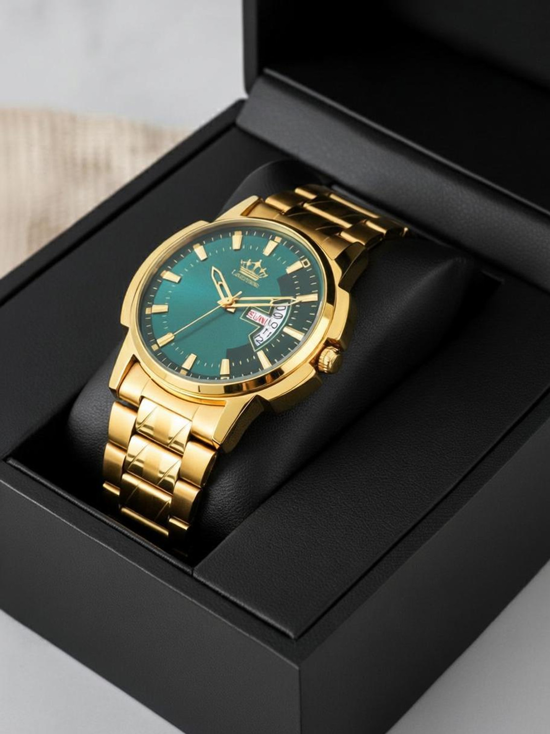 LIMESTONE Day & Date Original Gold Plated Adjsutable Bracelet HMTS Quartz Analog Watch  - For Men