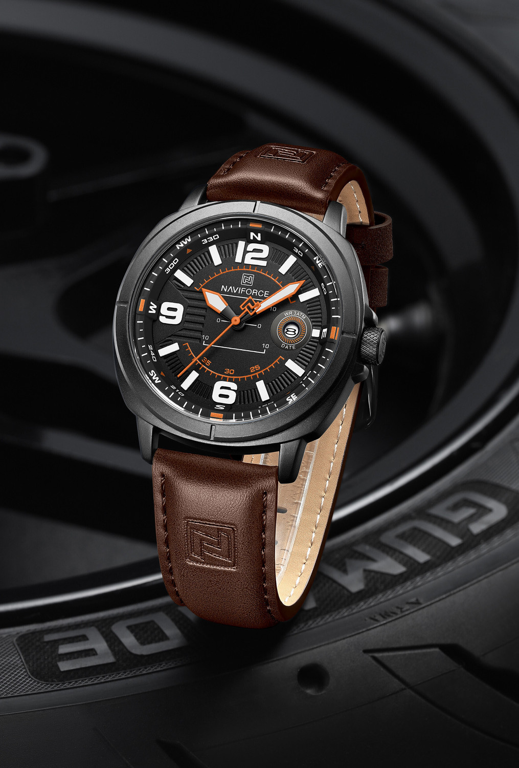Image of NAVIFORCE Brown Men's Trendy Leather Strap Sports Waterproof Luminous Analog Watch - For Men NF9248L Simple and stylish