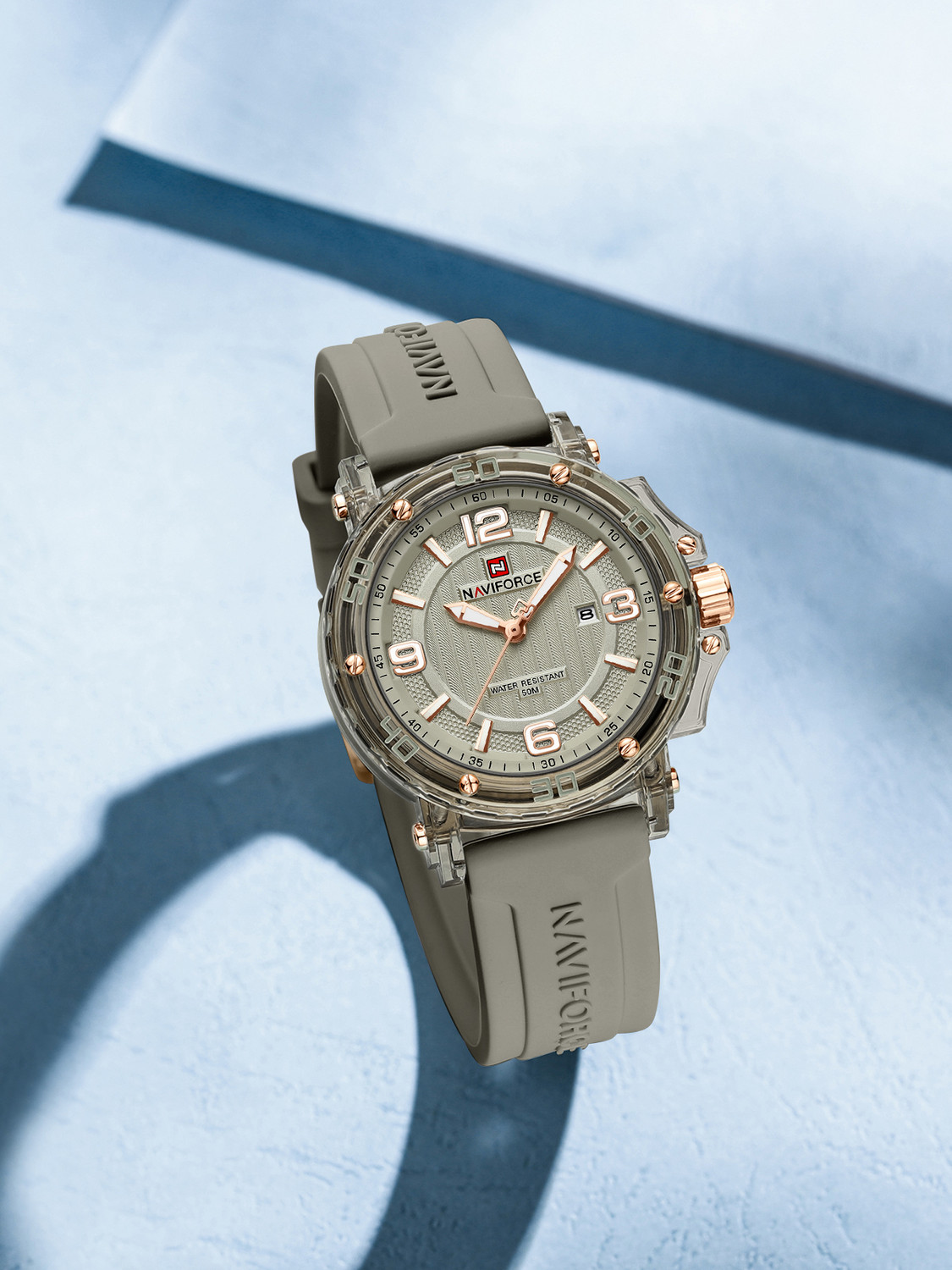 Image of NAVIFORCE Grey Dial with Rosegold Accents and Grey Silicone Strap Analog Watch - For Women NF7125 Perfect fusion of Fashion styling