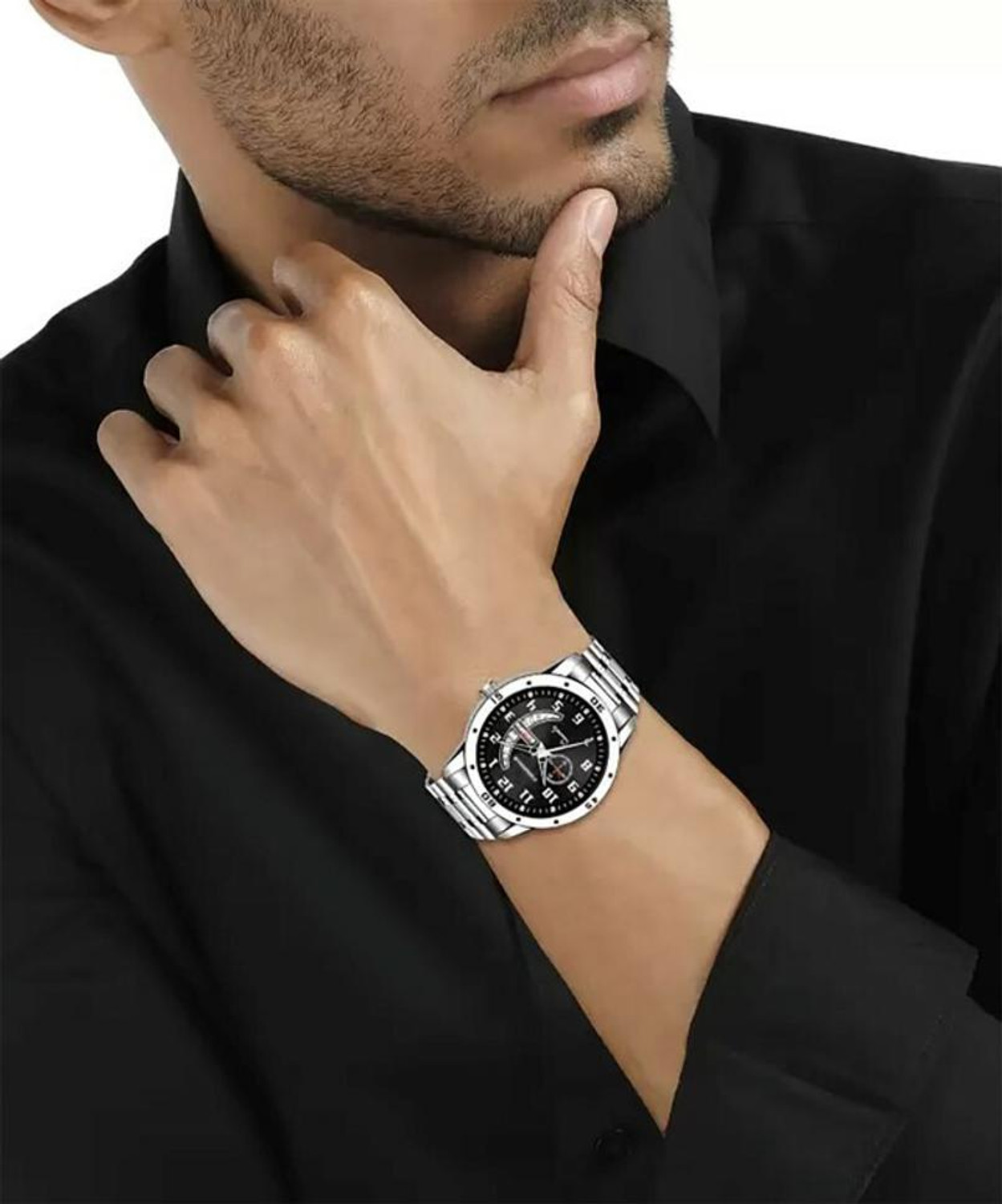 Image of PROVOGUE Gifting and boys Classy Look Black Dial and Sliver Chain Analog Watch - For Men