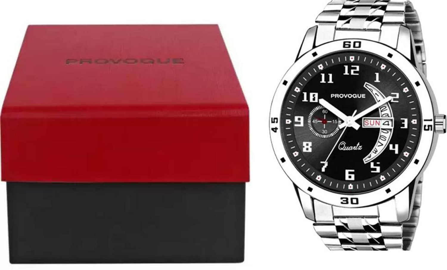 Image of PROVOGUE Gifting and boys Classy Look Black Dial and Sliver Chain Analog Watch - For Men