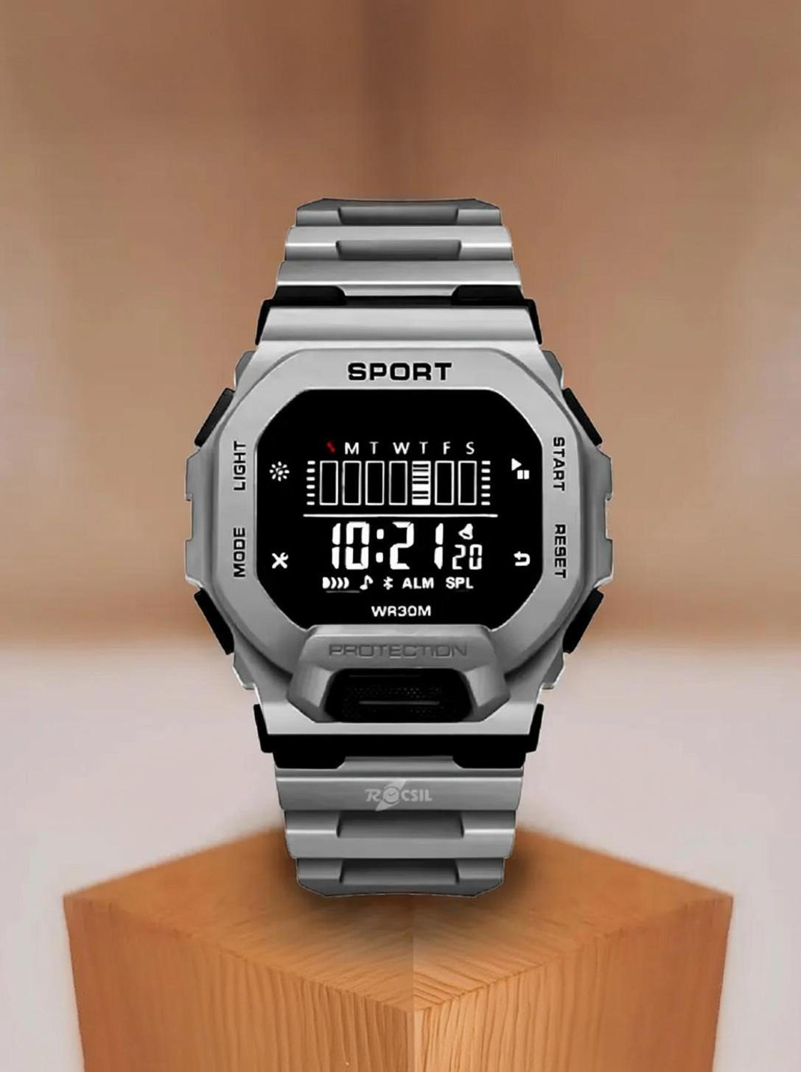Image of Harbor Grey Strap Modern Best Sport Use Digital Sports Watch For Men Digital Watch - For Men bold black case paired with a stylish grey textured strap modern Digital Watch