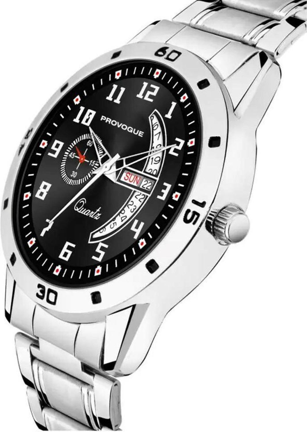 Image of PROVOGUE Gifting and boys Classy Look Black Dial and Sliver Chain Analog Watch - For Men