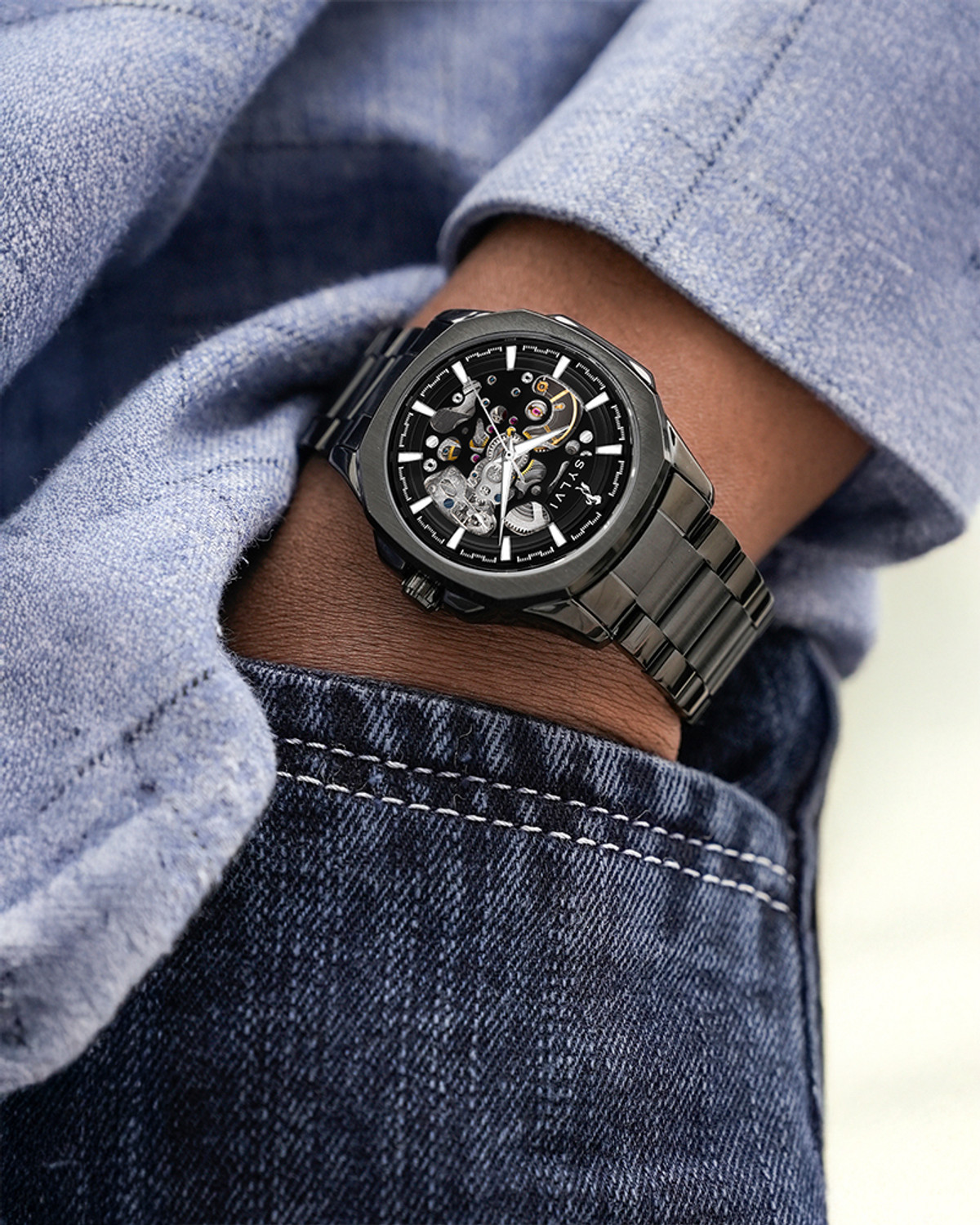 Image of Sylvi Analog Watch - For Men Automatic Black Stainless Steel Strap Watch for Men