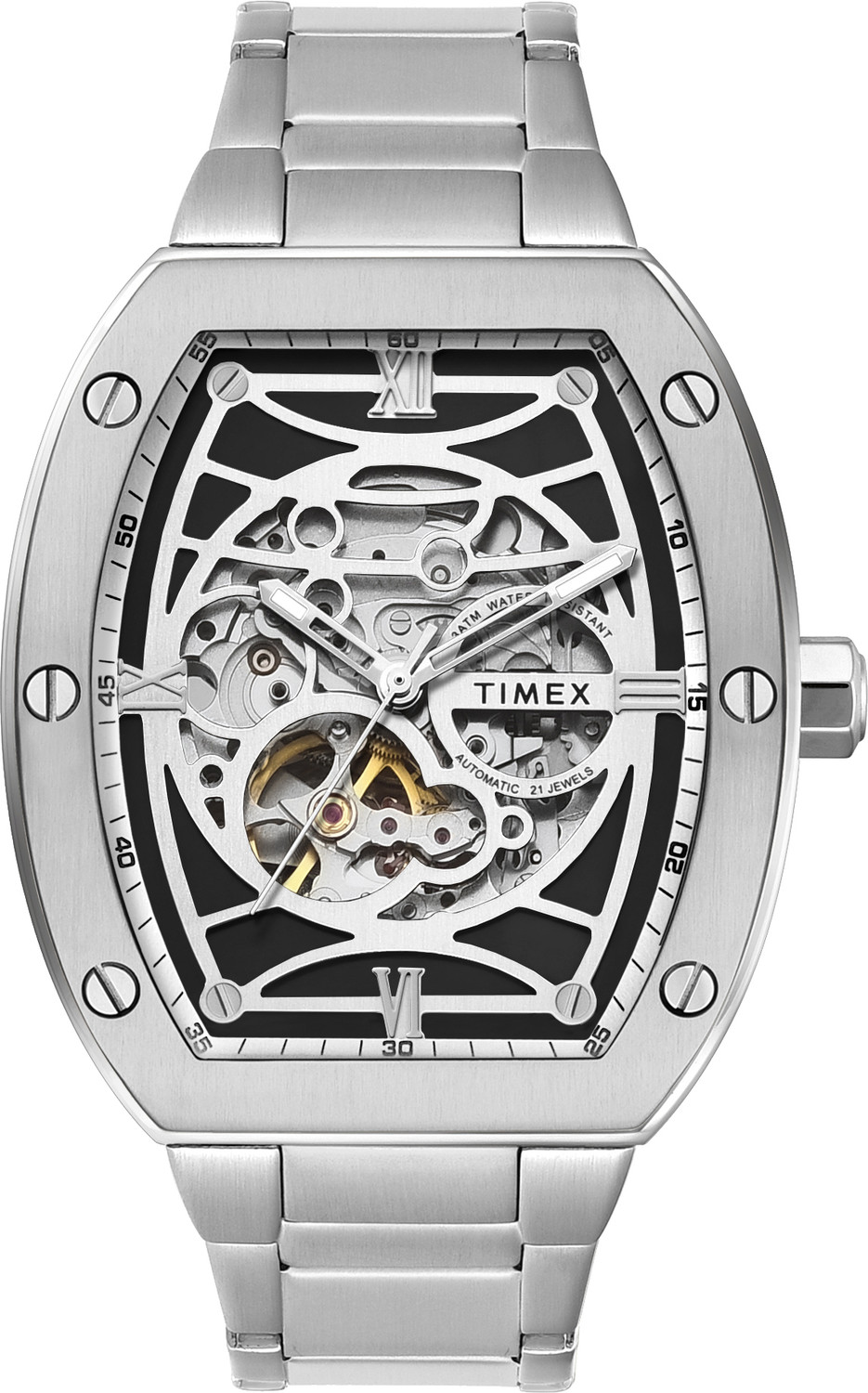 timex automatic silver dial analog watch men