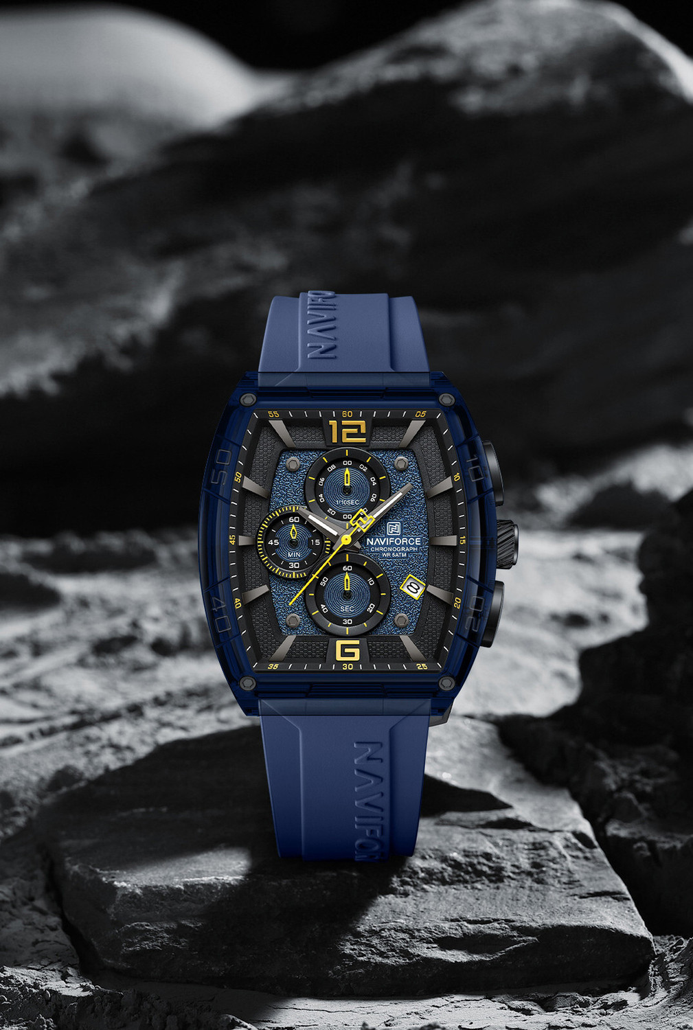 Fashion Sport Quartz Analog Digital LED Military Waterproof leather band Analog Watch - For Men 6101 Striking Rectangular Case With Silicone Blue Stra...