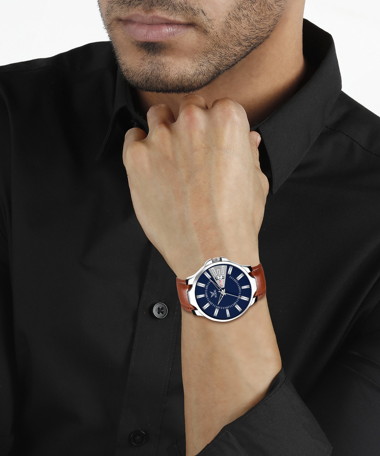FOGG 1170 BL BR Unique New Day Date paty wear smart casual watch
