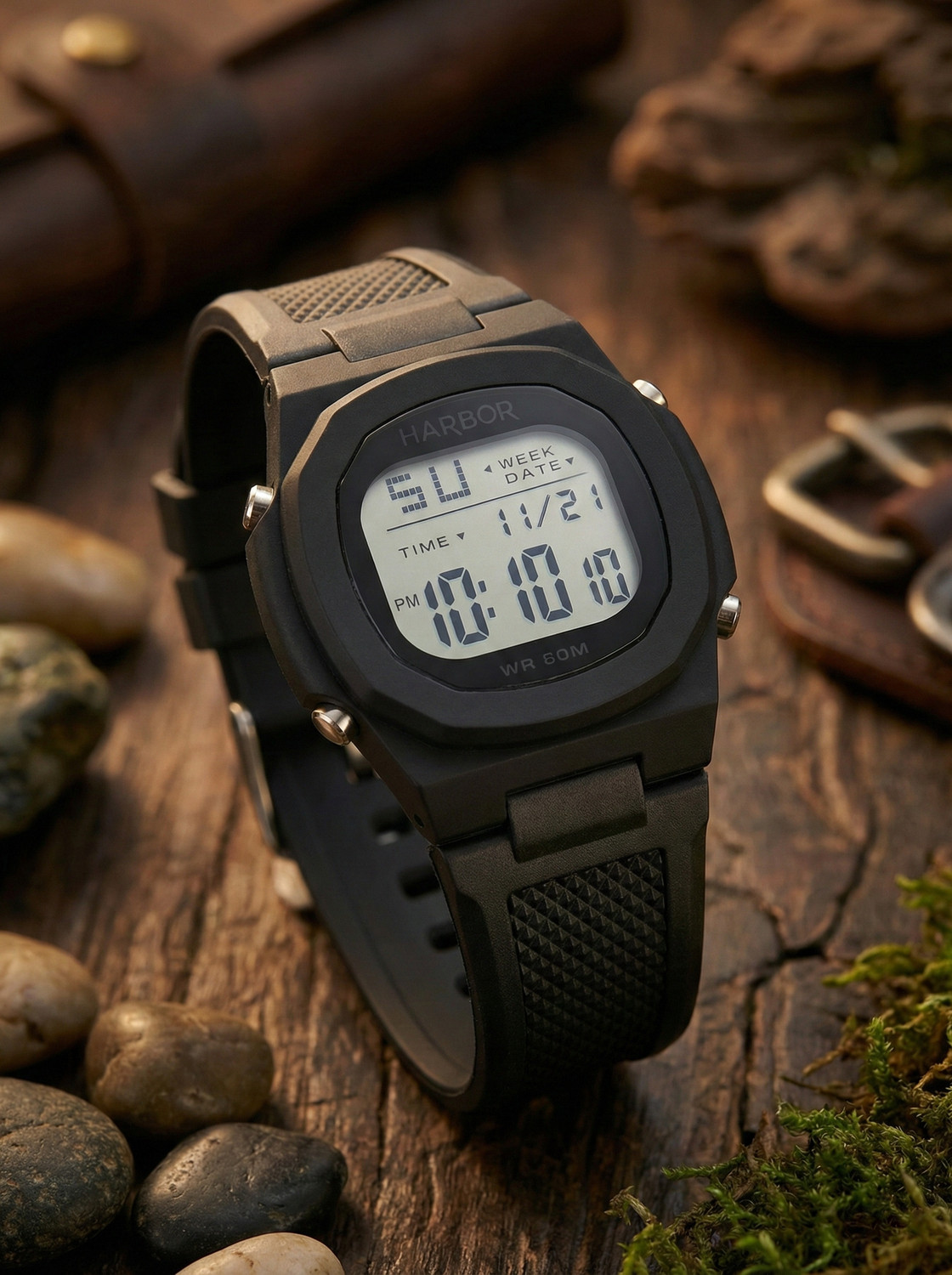 Image of Harbor Grey Strap Modern Best Sport Use Digital Sports Watch For Men Digital Watch - For Men bold black case paired with a stylish grey textured strap modern Digital Watch