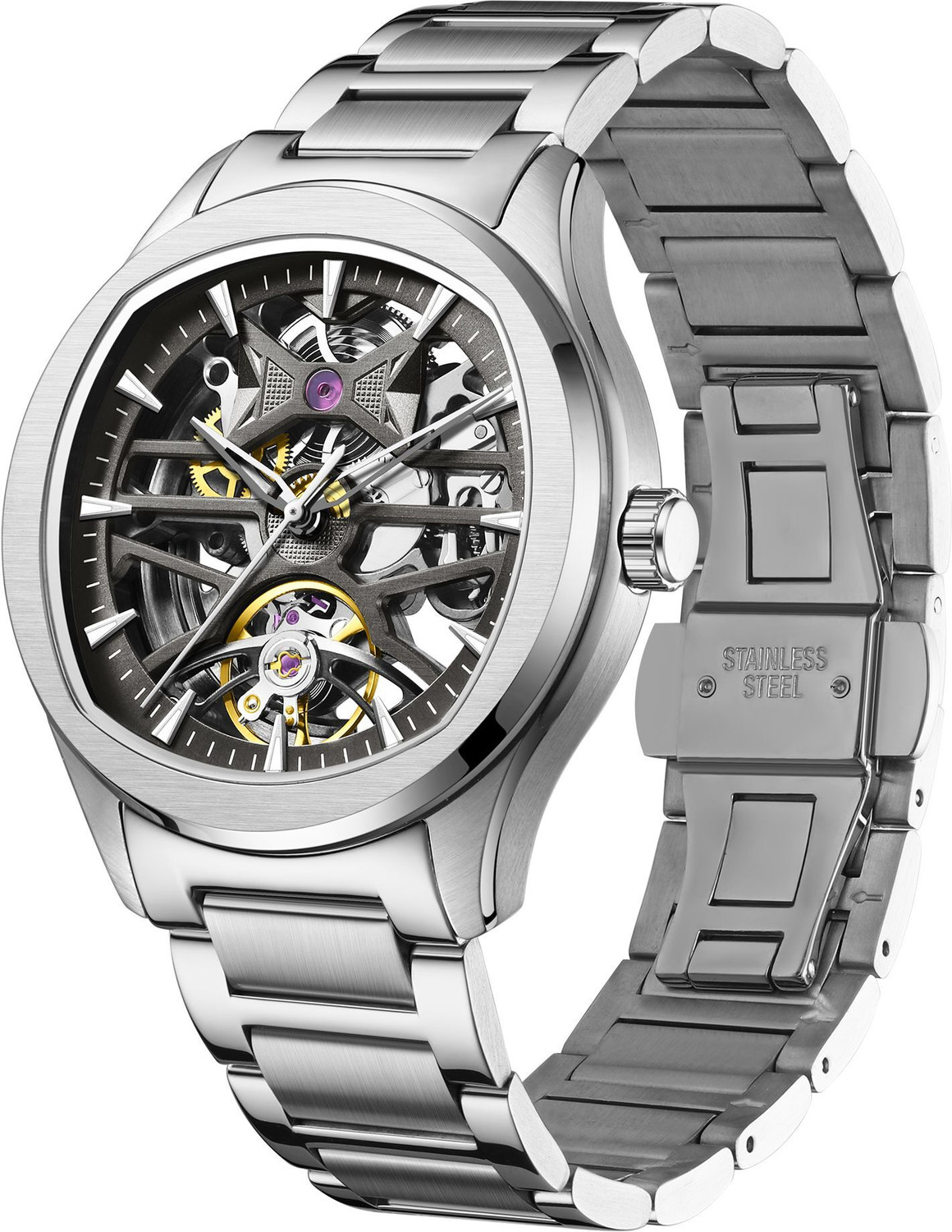 Image of Alix Silver Stainless Steel Sport Mechanical dial with working second chronograph Analog Watch - For Men AL2918 Classical Element
