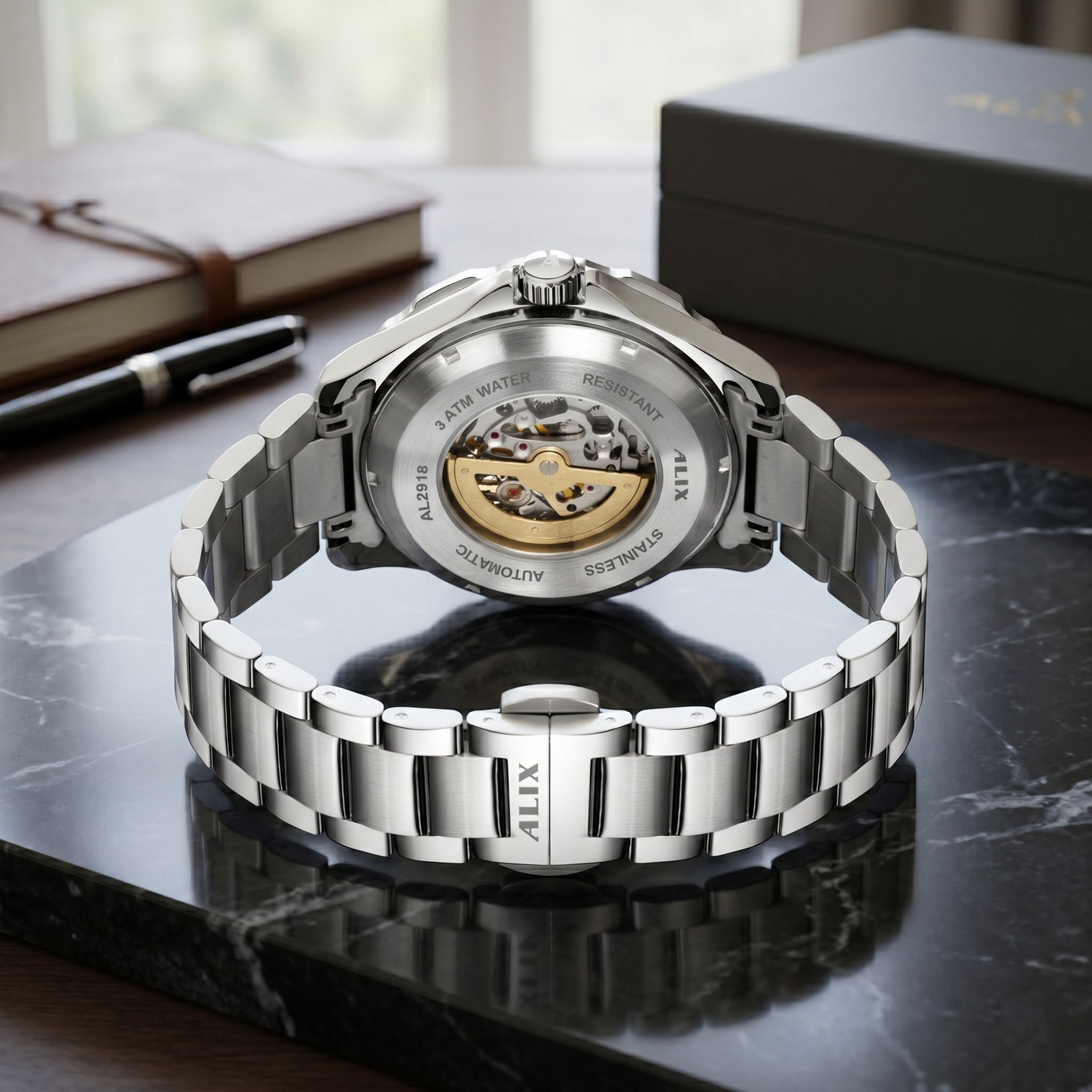 Image of Alix Silver Stainless Steel Sport Mechanical dial with working second chronograph Analog Watch - For Men AL2918 Classical Element