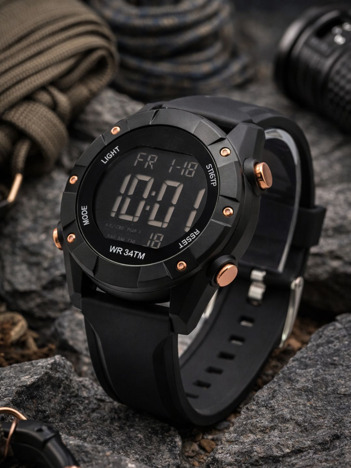 Image of Harbor Grey Strap Modern Best Sport Use Digital Sports Watch For Men Digital Watch - For Men bold black case paired with a stylish grey textured strap modern Digital Watch