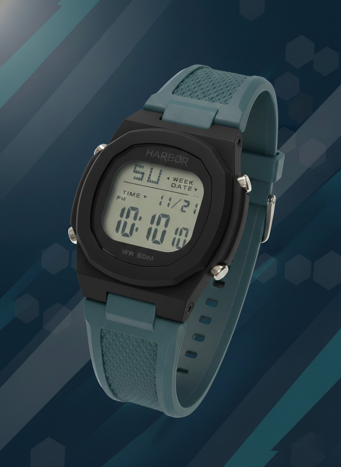 Image of Harbor Grey Strap Modern Best Sport Use Digital Sports Watch For Men Digital Watch - For Men bold black case paired with a stylish grey textured strap modern Digital Watch