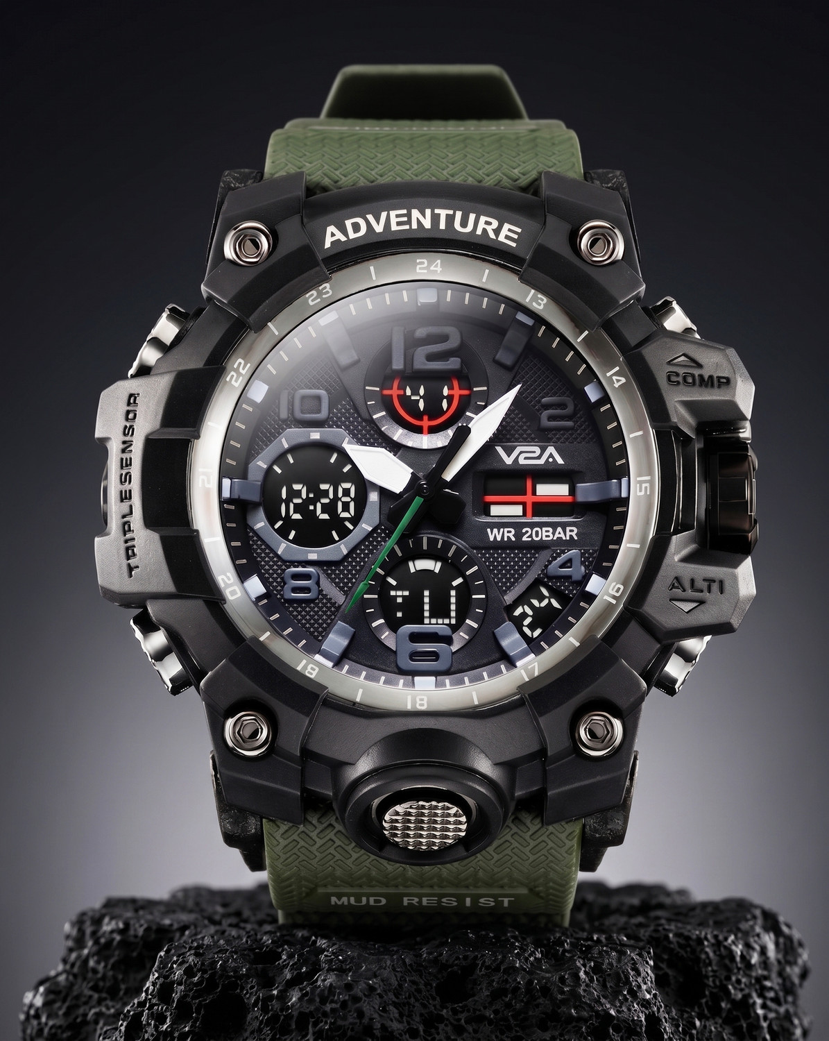 Trendy Casual Sports Military Green Shock-Resistant Unique Best Selling Waterproof Analog-Digital Watch  - For Men