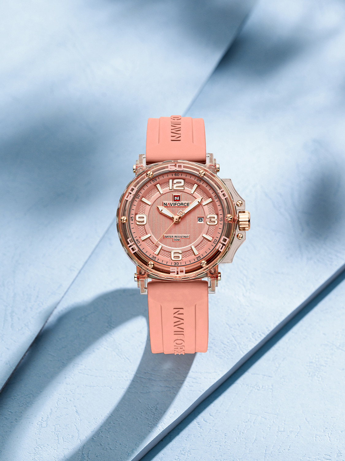 Image of NAVIFORCE Grey Dial with Rosegold Accents and Grey Silicone Strap Analog Watch - For Women NF7125 Perfect fusion of Fashion styling