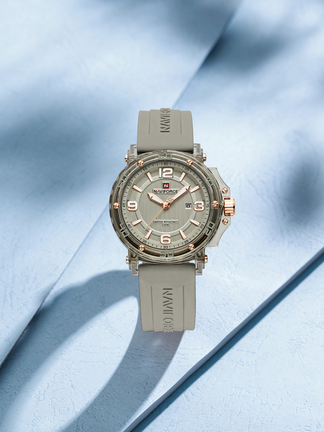 Image of NAVIFORCE Grey Dial with Rosegold Accents and Grey Silicone Strap Analog Watch - For Women NF7125 Perfect fusion of Fashion styling
