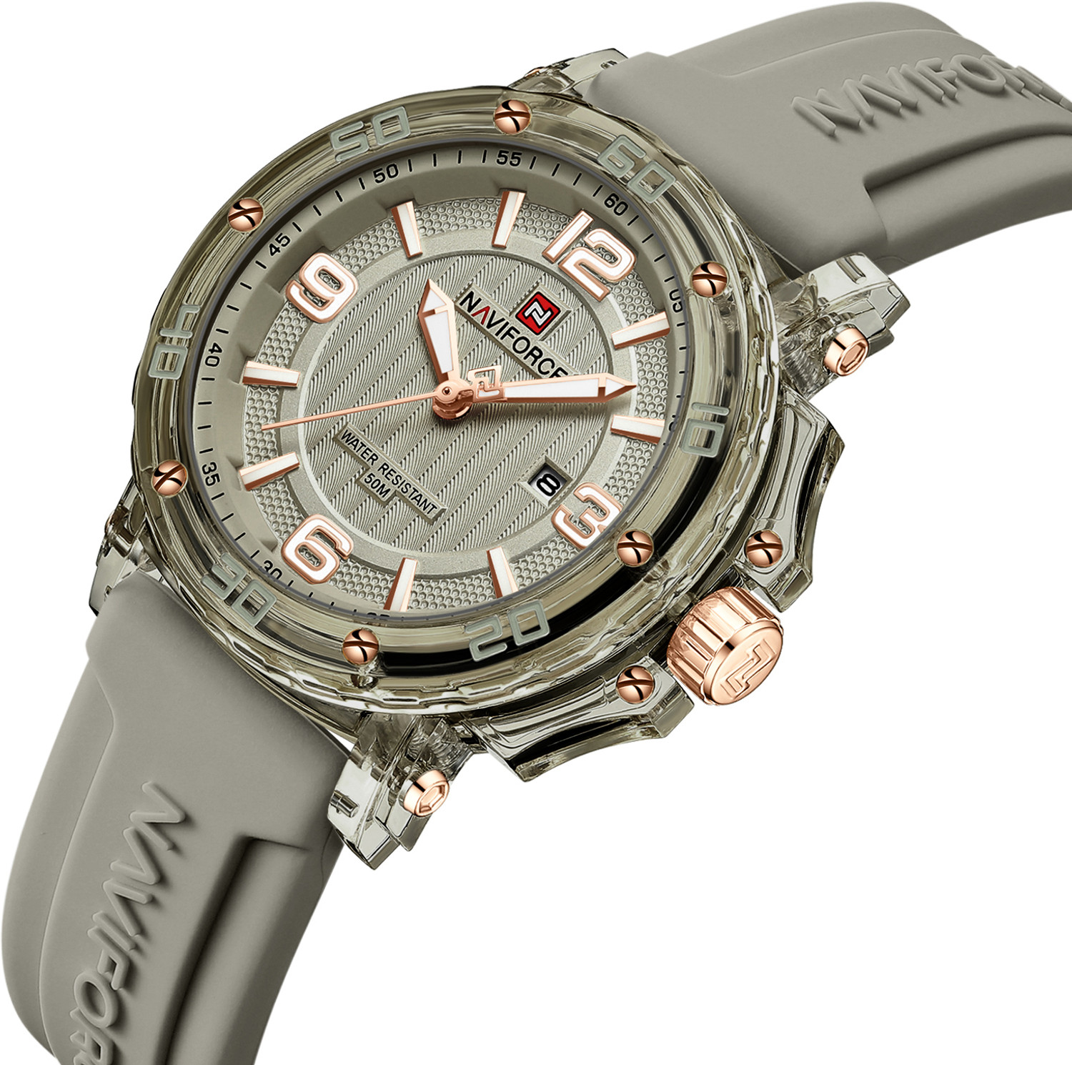 Image of NAVIFORCE Grey Dial with Rosegold Accents and Grey Silicone Strap Analog Watch - For Women NF7125 Perfect fusion of Fashion styling