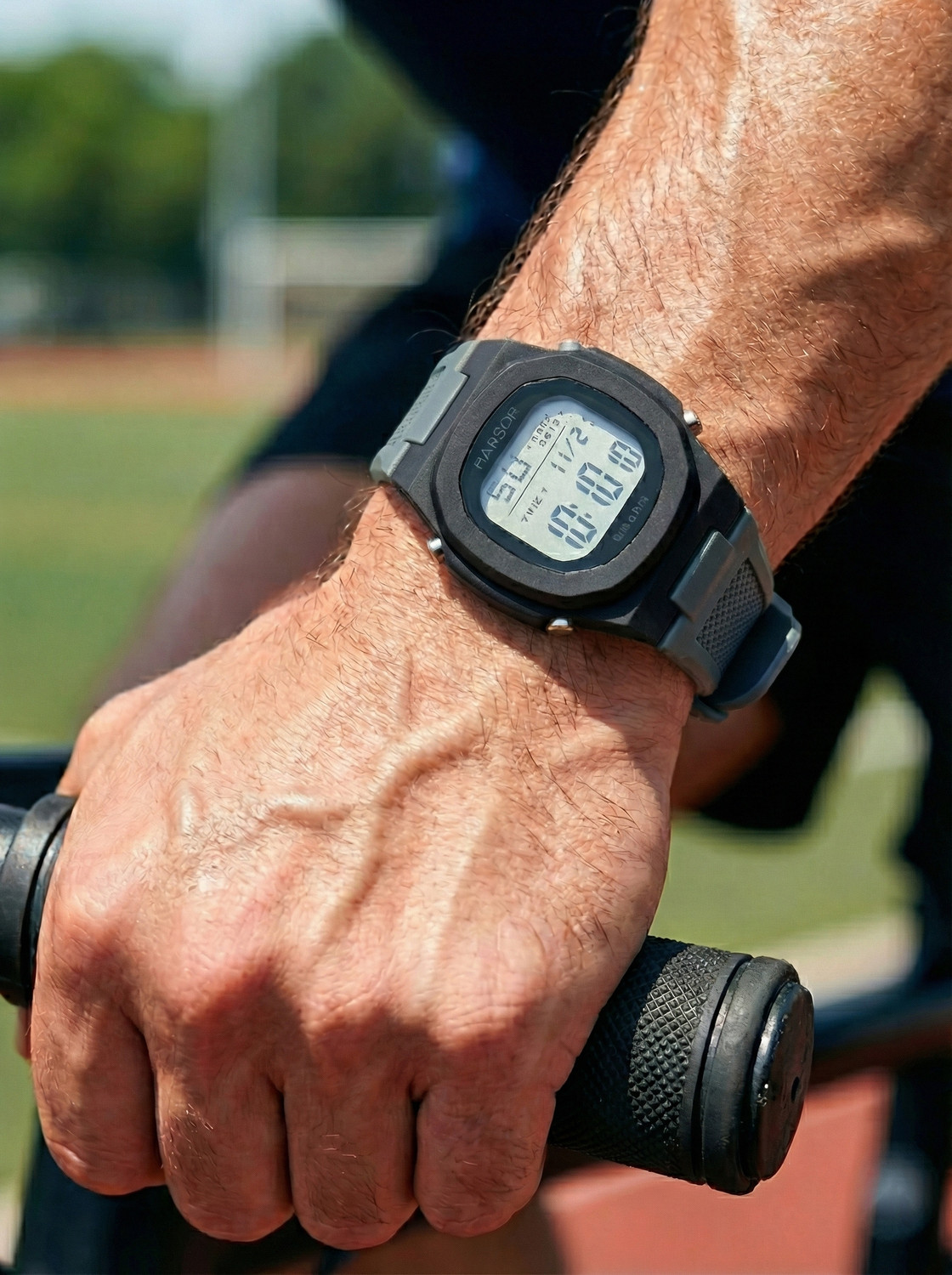 Image of Harbor Grey Strap Modern Best Sport Use Digital Sports Watch For Men Digital Watch - For Men bold black case paired with a stylish grey textured strap modern Digital Watch