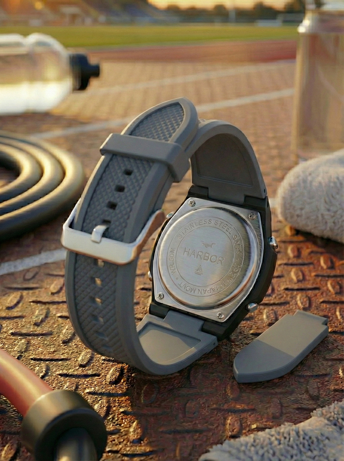 Image of Harbor Grey Strap Modern Best Sport Use Digital Sports Watch For Men Digital Watch - For Men bold black case paired with a stylish grey textured strap modern Digital Watch