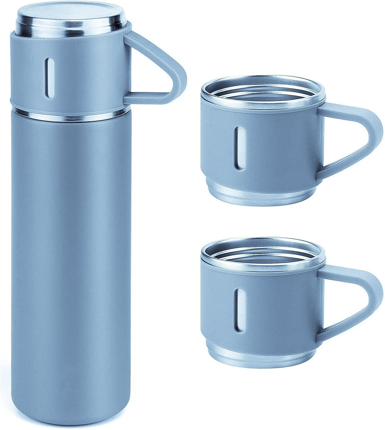 Image of Provo Stainless Steel Vacuum Flask Set with 3 Steel Cups 500 ml Steel Flask (Pack of 1, Black)