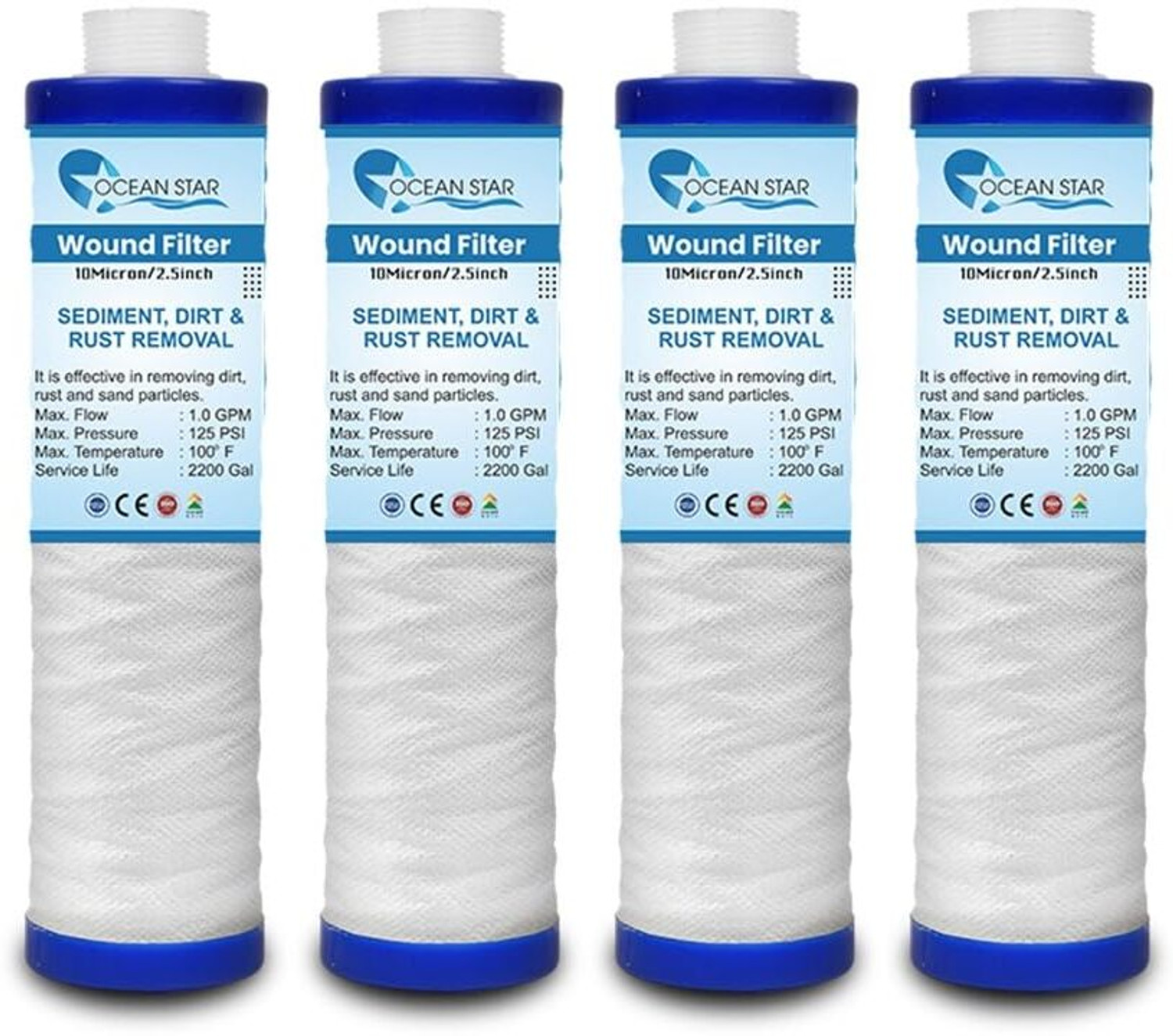 OCEAN STAR TECHNOLOGIES Pre Filter 9 inch PP Yarn Wound Filter (120 Grams) Threaded Candle Cartridge Wound Filter Cartridge