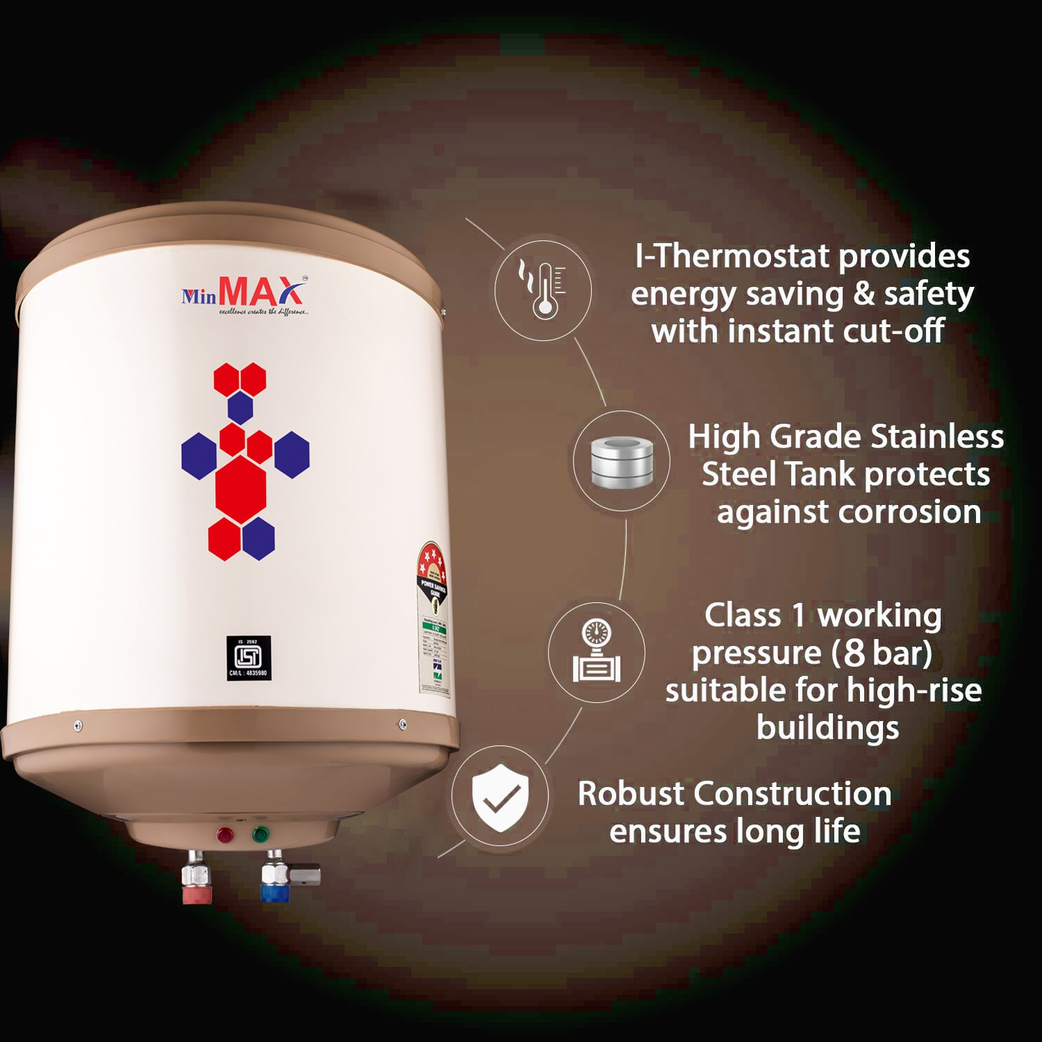 Image of MinMAX VICTORY 2022 SERIES 25 L Storage Water Geyser