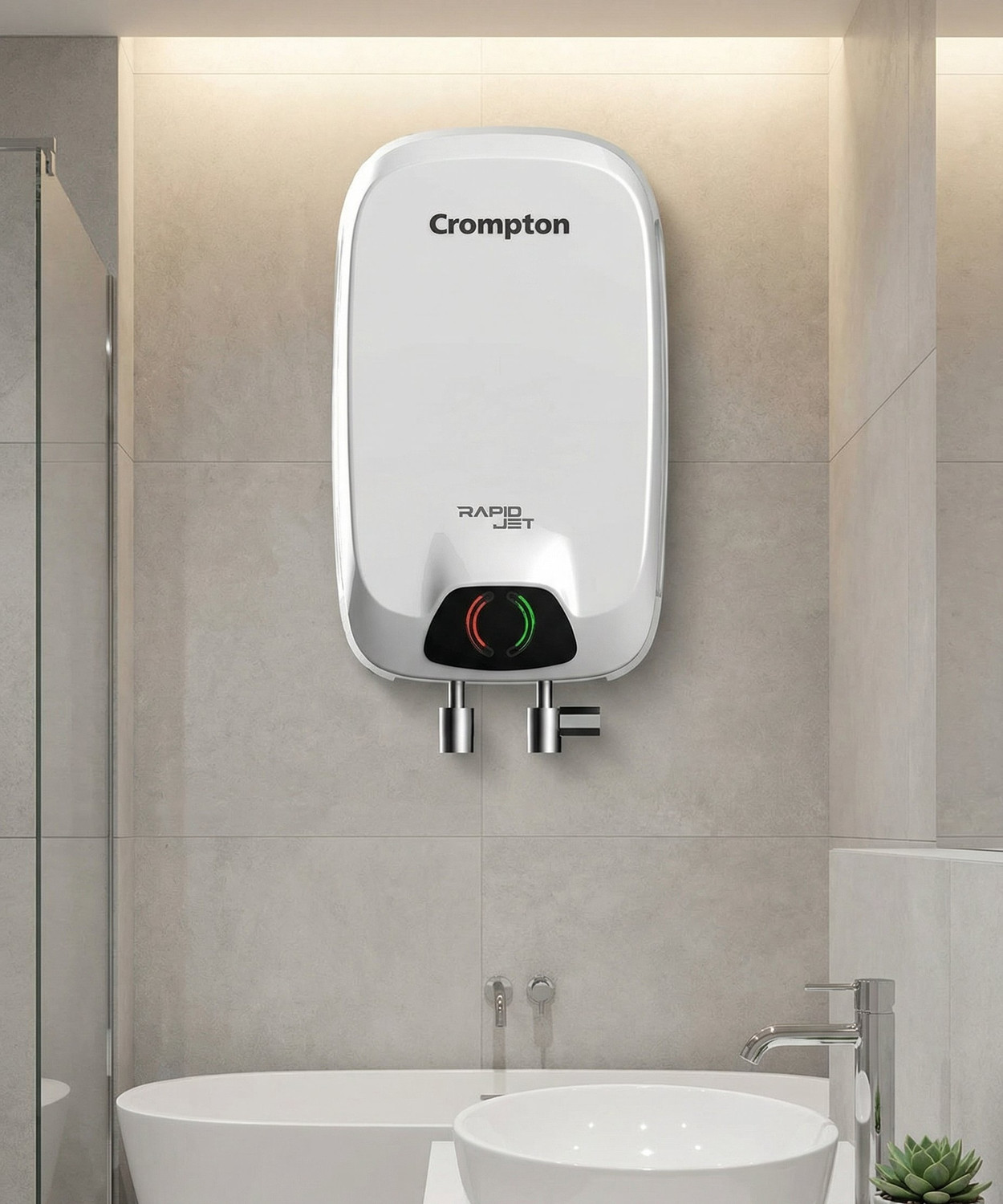 Crompton 5 L Instant Water Geyser (Rapid Jet 5 L, Heating Element, Advanced 4 Level Safety, Rust & Shock-Proof Body, White)