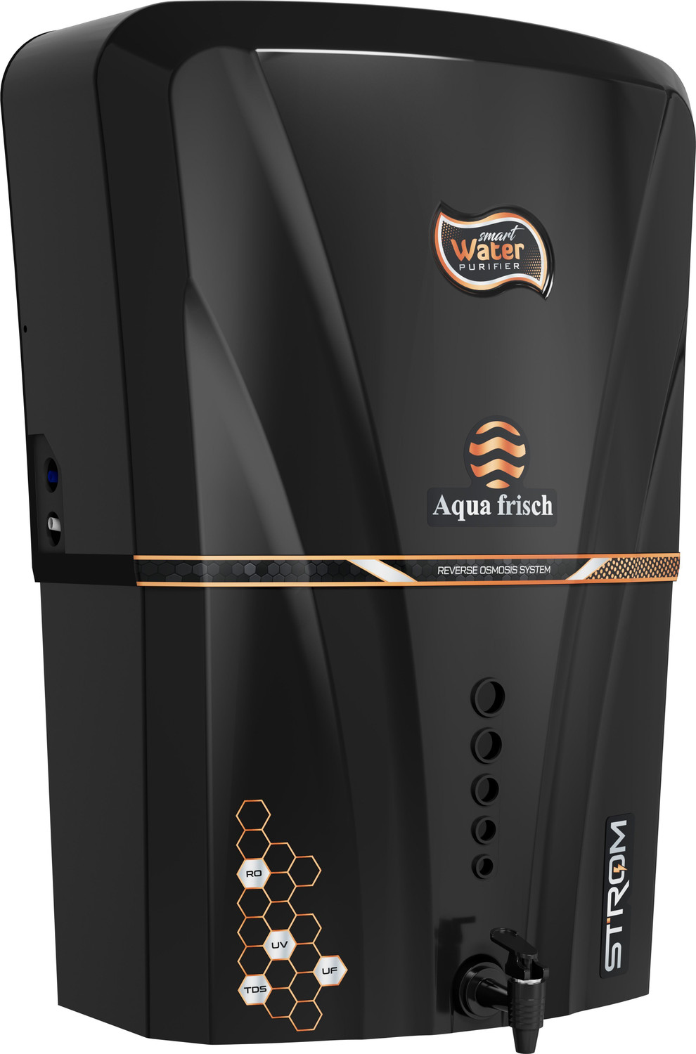 Aqua Frisch Storm Black Active Copper with Orp+Alkaline+Ro+Uf+Tds Adjuster+Antioxidant 12 L RO Water Purifier