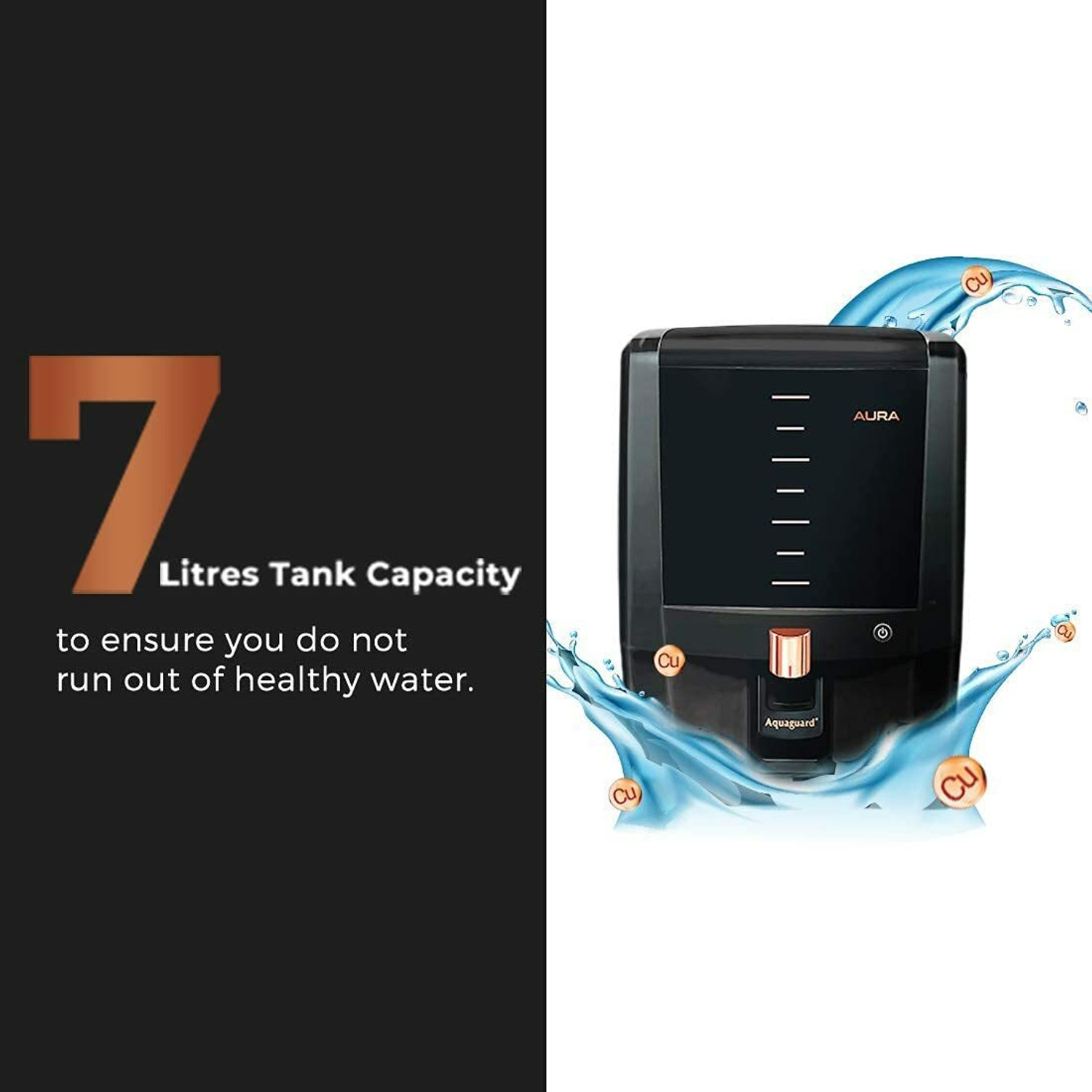 Image of Aquaguard Aura 7 L UV + UF Water Purifier with Active Copper Tech | 8-Stage Purification | Suitable only for Municipality Water Supply (Black)