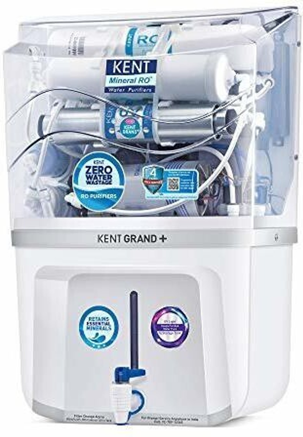 KENT GRAND PLUS ZWW 9 LTR MINERAL RO+UV+UF+TDS CONTROL+ UV LED IN TANK, (WHITE) 20LTR/HR 20 L RO + UV + UF + TDS Control + UV in Tank Water Purifier  (White)