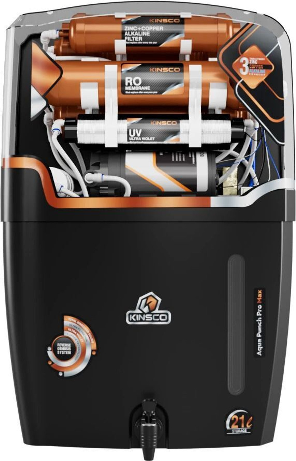Kinsco Aqua Punch Pro Max 21 L With ISI Mark Ro+Uv+Uf+Tds Adjuster 21 L RO + UV + UF + TDS + ALK + Copper Water Purifier