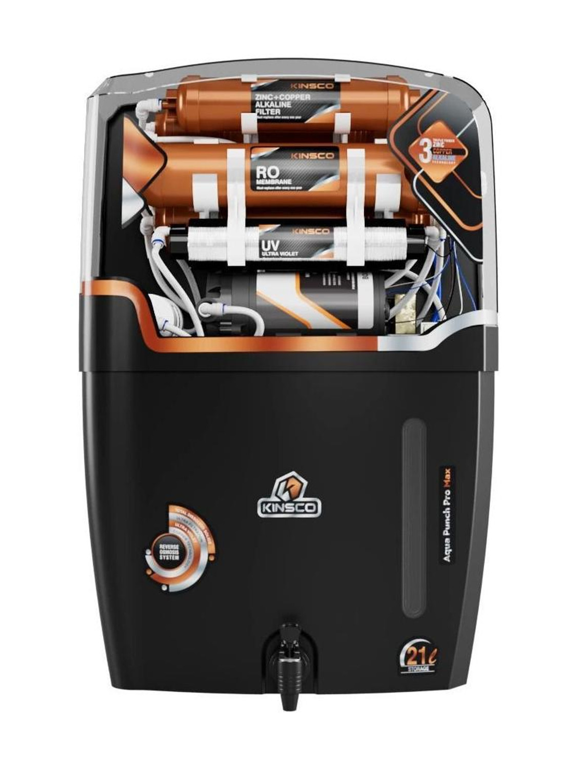 Kinsco Aqua Punch Pro Max 21 L With ISI Mark Ro+Uv+Uf+Tds Adjuster 21 