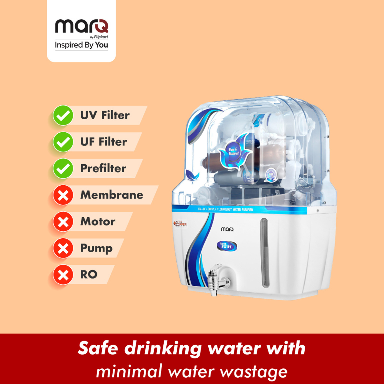 Image of MarQ by Flipkart Innopure UV Swift 10 L UV + UF + Copper Water Purifier with BIS Certification