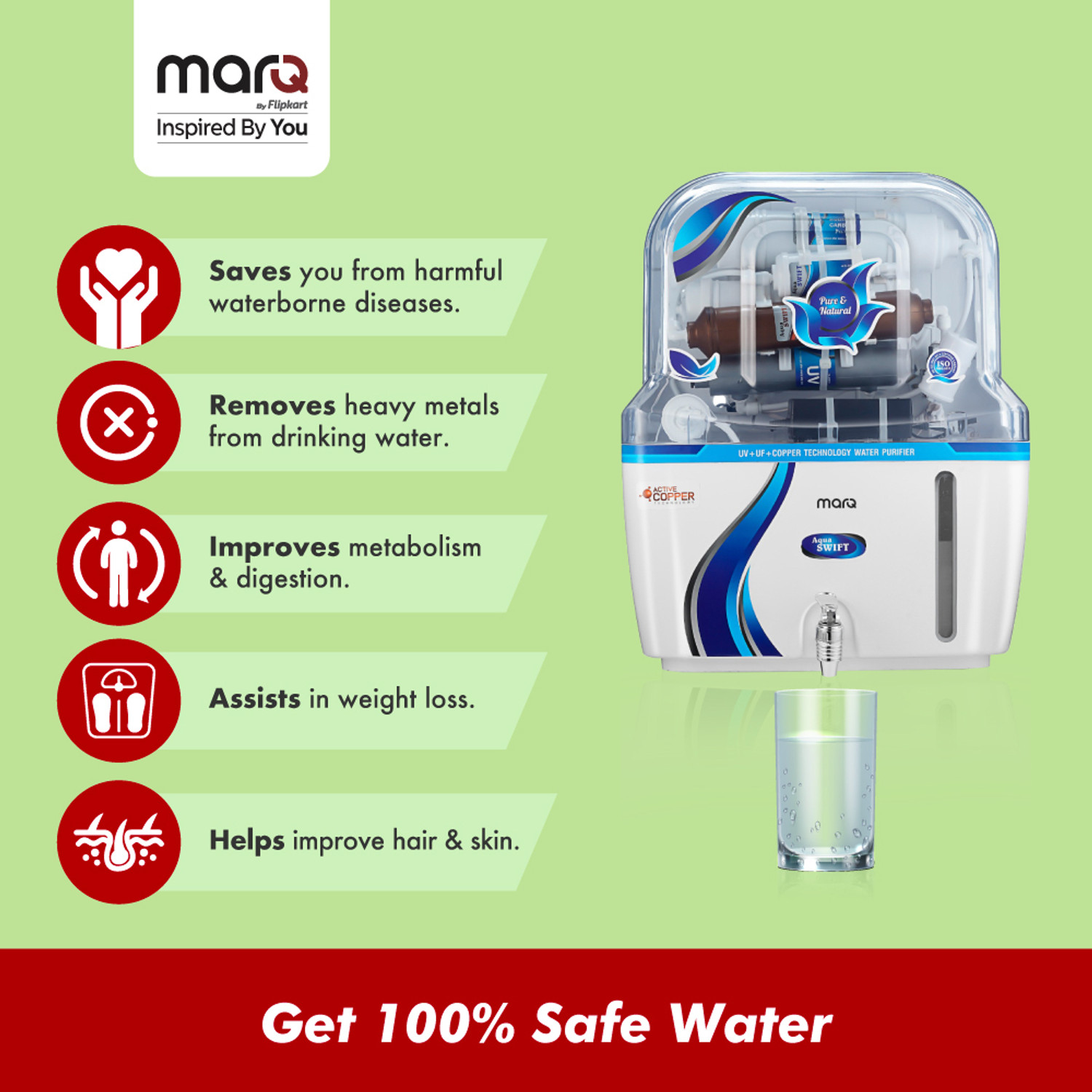 Image of MarQ by Flipkart Innopure UV Swift 10 L UV + UF + Copper Water Purifier with BIS Certification