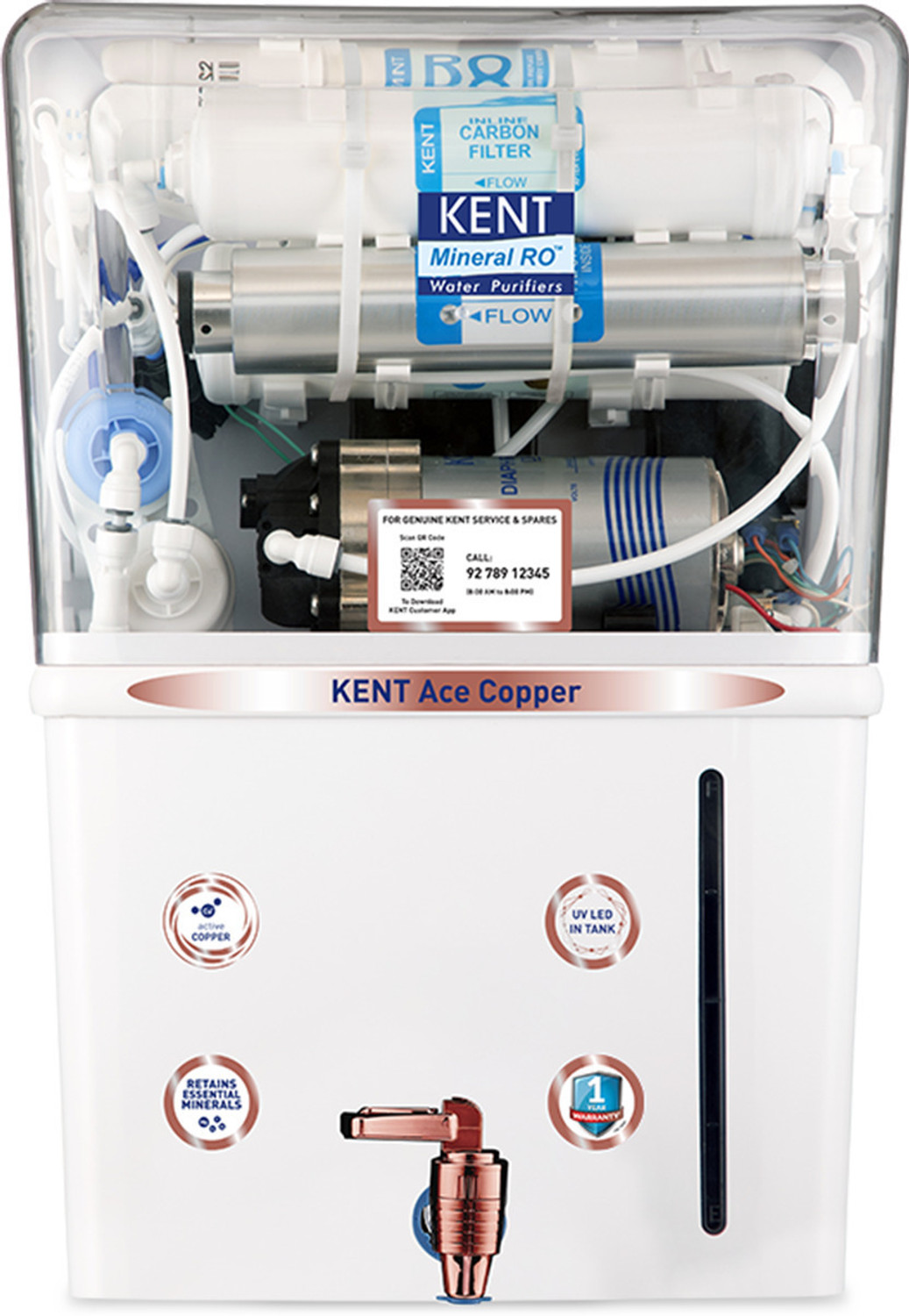 KENT Ace Copper 8 L RO + UV + UF + TDS Control + UV in Tank + Copper Water Purifier  (White)