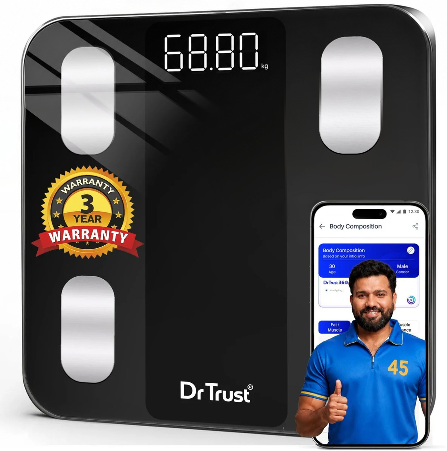 Dr Trust USA Legend Smart Body Fat Scale-526, BMI Analyzer Machine Sync with App Personal Weighing Scale