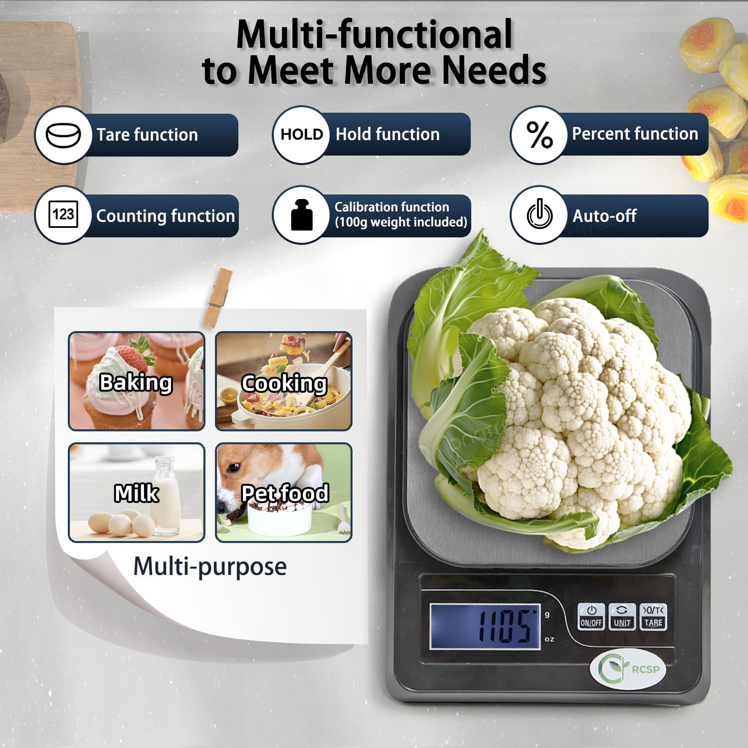 Image of RCSP SF-413 Digital Kitchen Weighing Scale High Precision, 10kg Capacity, LCD Display Weighing Scale (Black)
