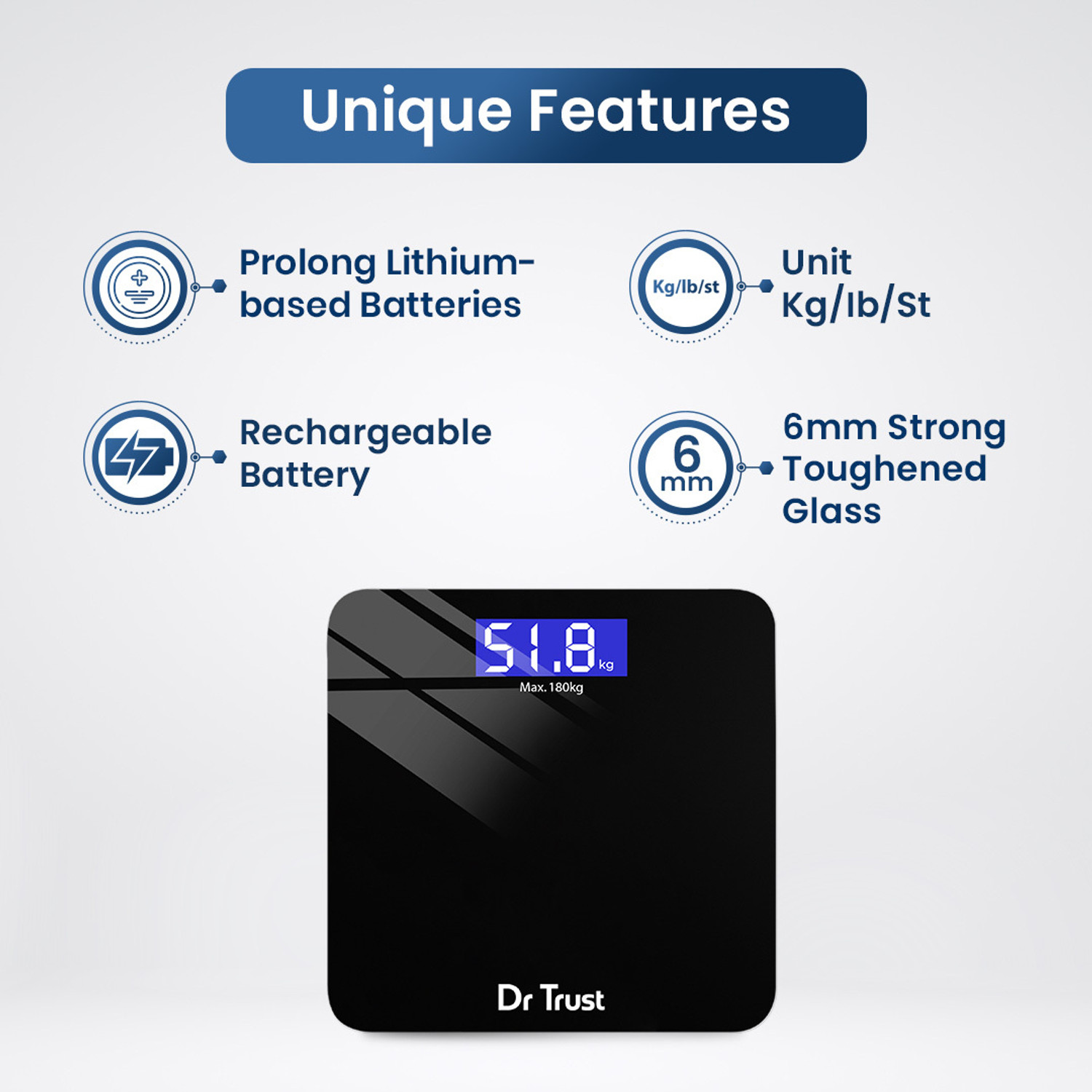 Image of Dr Trust (USA) Zen Rechargeable Digital Personal Weighing Scale Electronic Weight Machine For Human Body (USB Cable Included) Weighing Scale