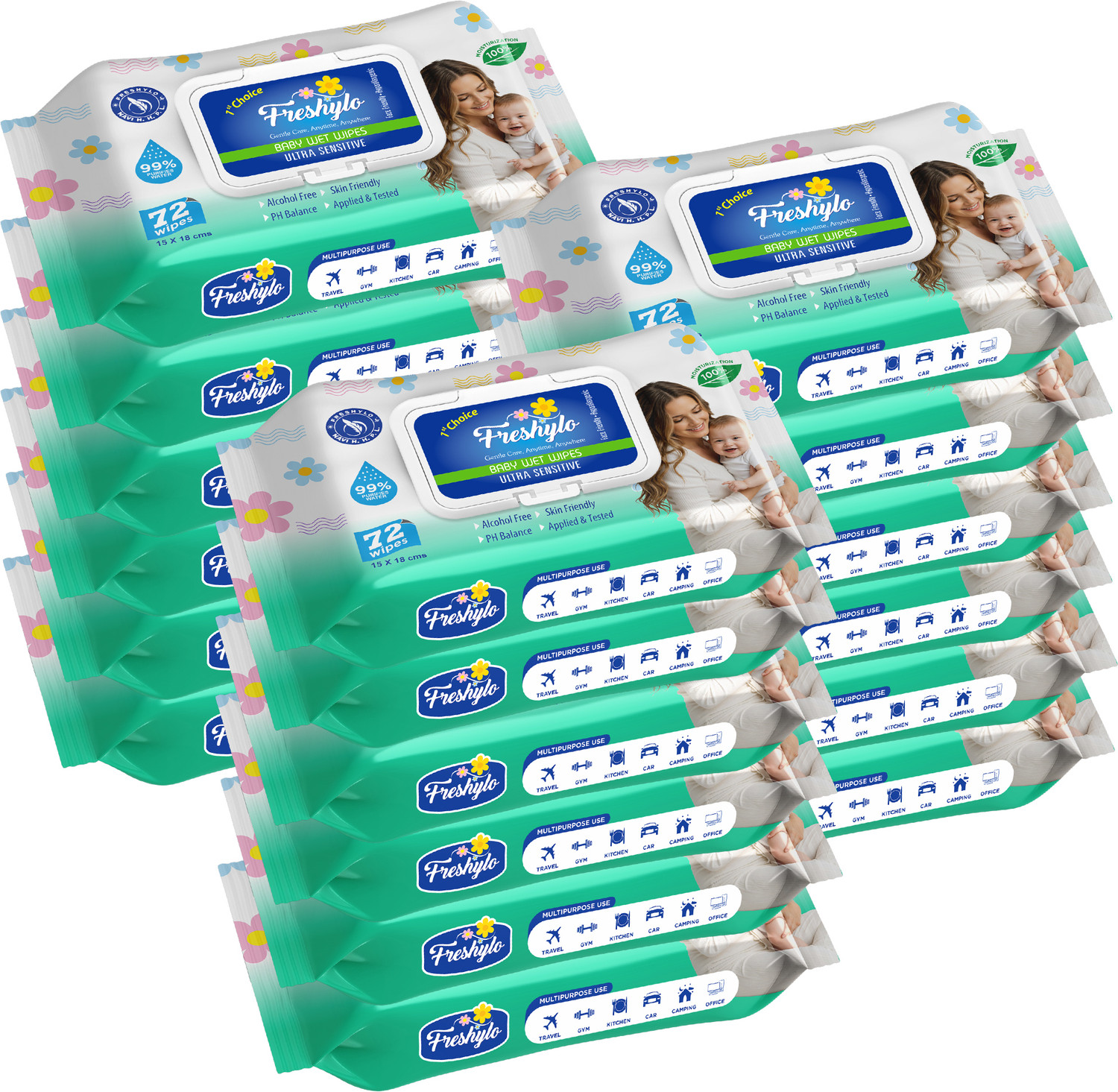 Image of GLIDER Baby Wipes Flip-Top, Aloe Vera & Vit E, pH Balanced, 72 Wipes (72 Wipes)