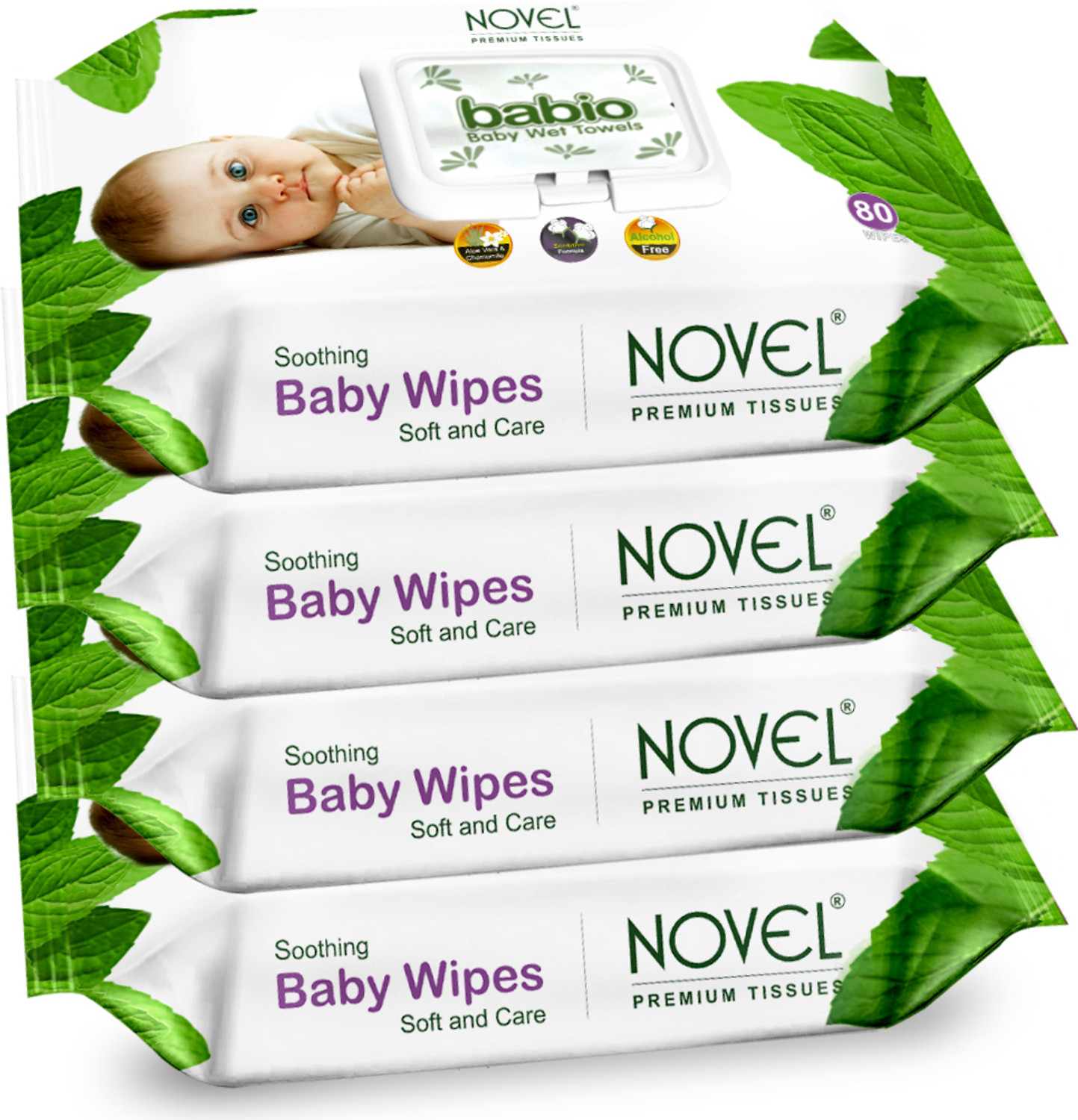 NOVEL Baby Wipes 80 Sheets/Pack With Lid  (320 Wipes)